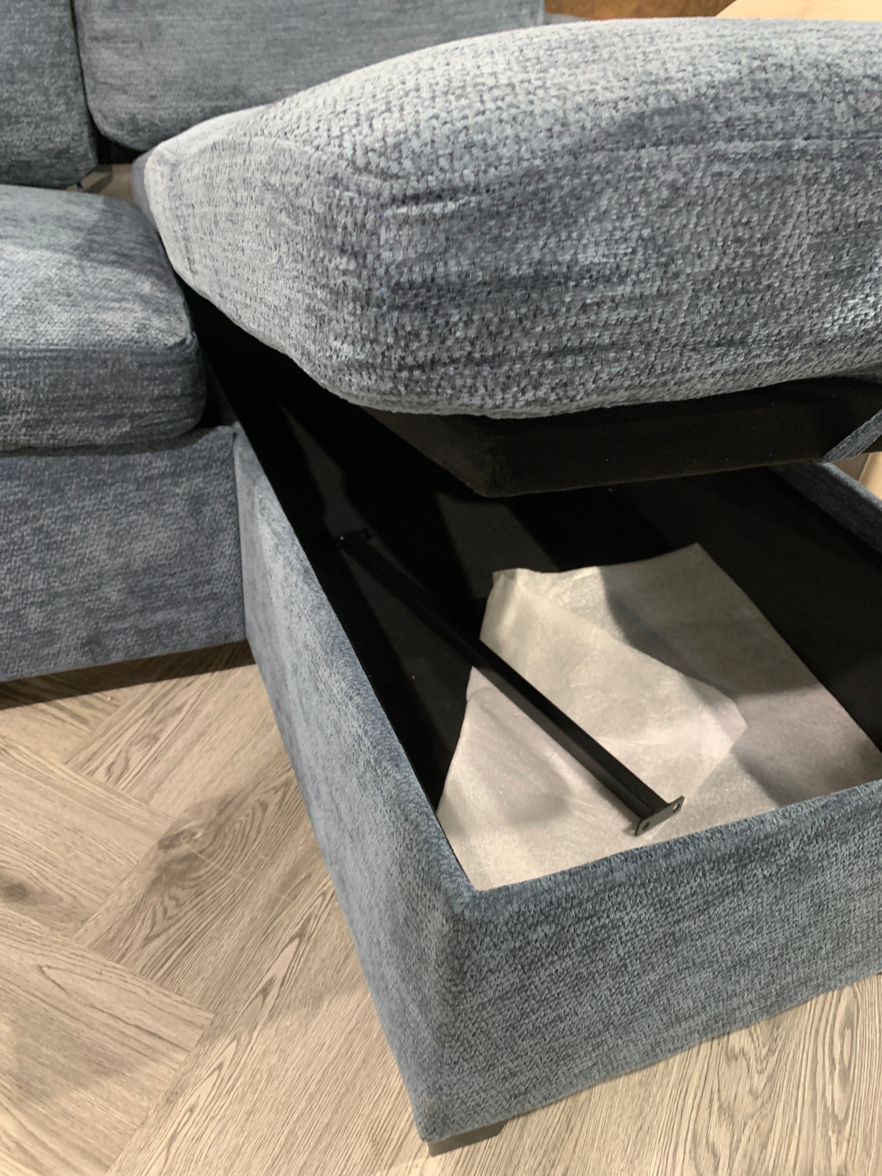 3 Seater L Shaped Chenille Upholstered Corner Sofa Bed with Storage Blue