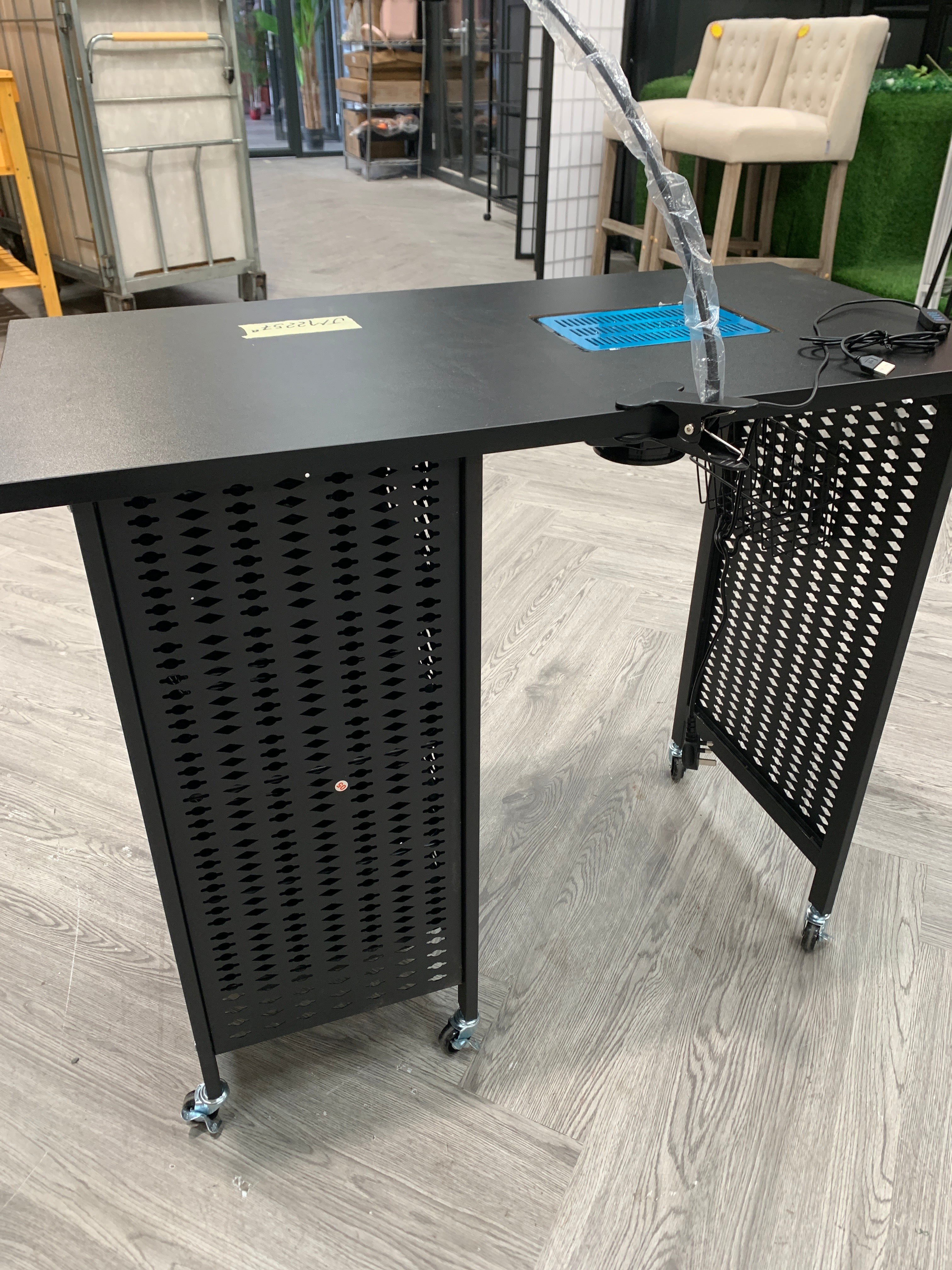 Black Manicure Nail Table on Wheels