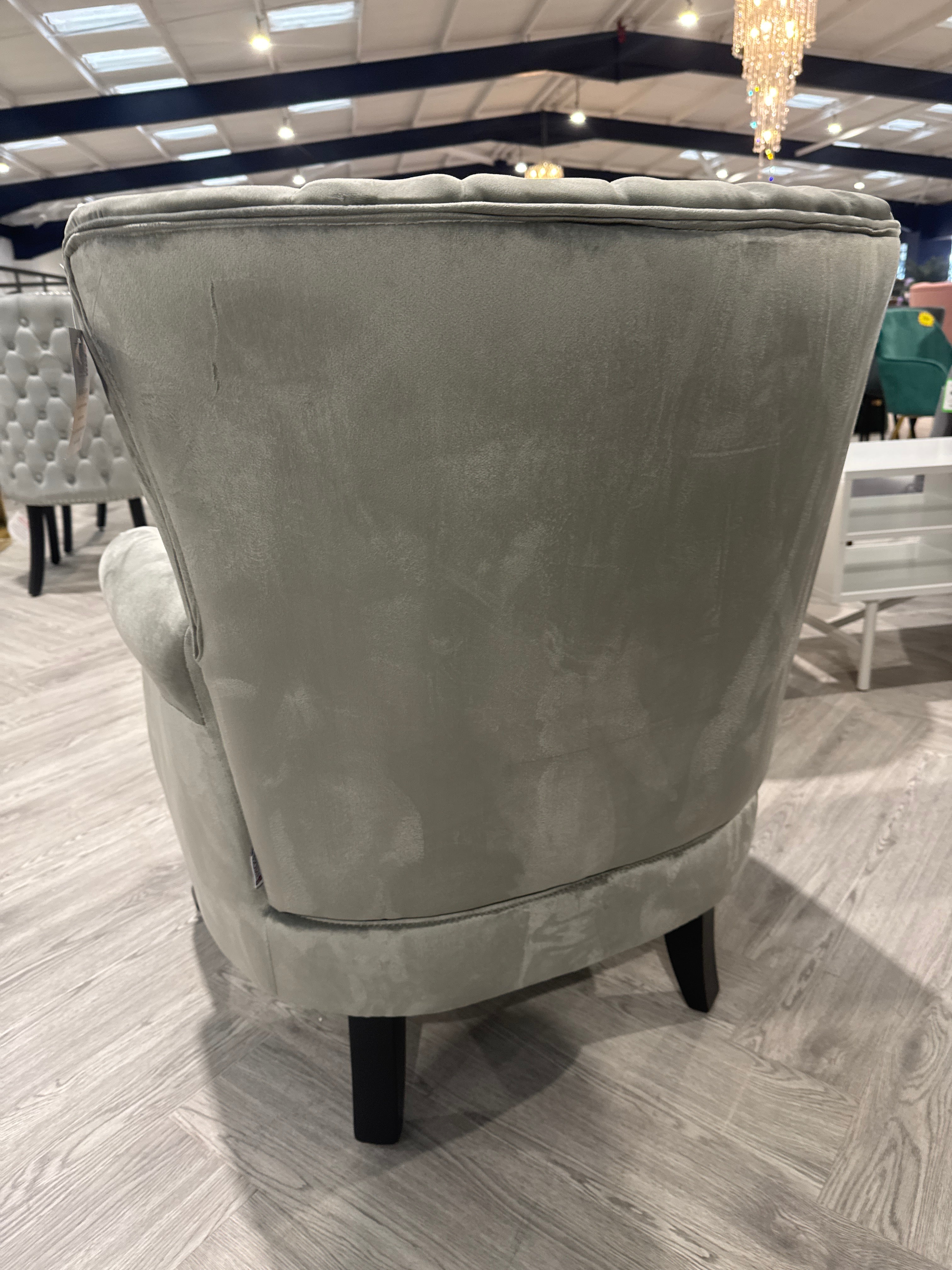 Grey Vintage Velvet Upholstered Wing Back Armchair with Studs