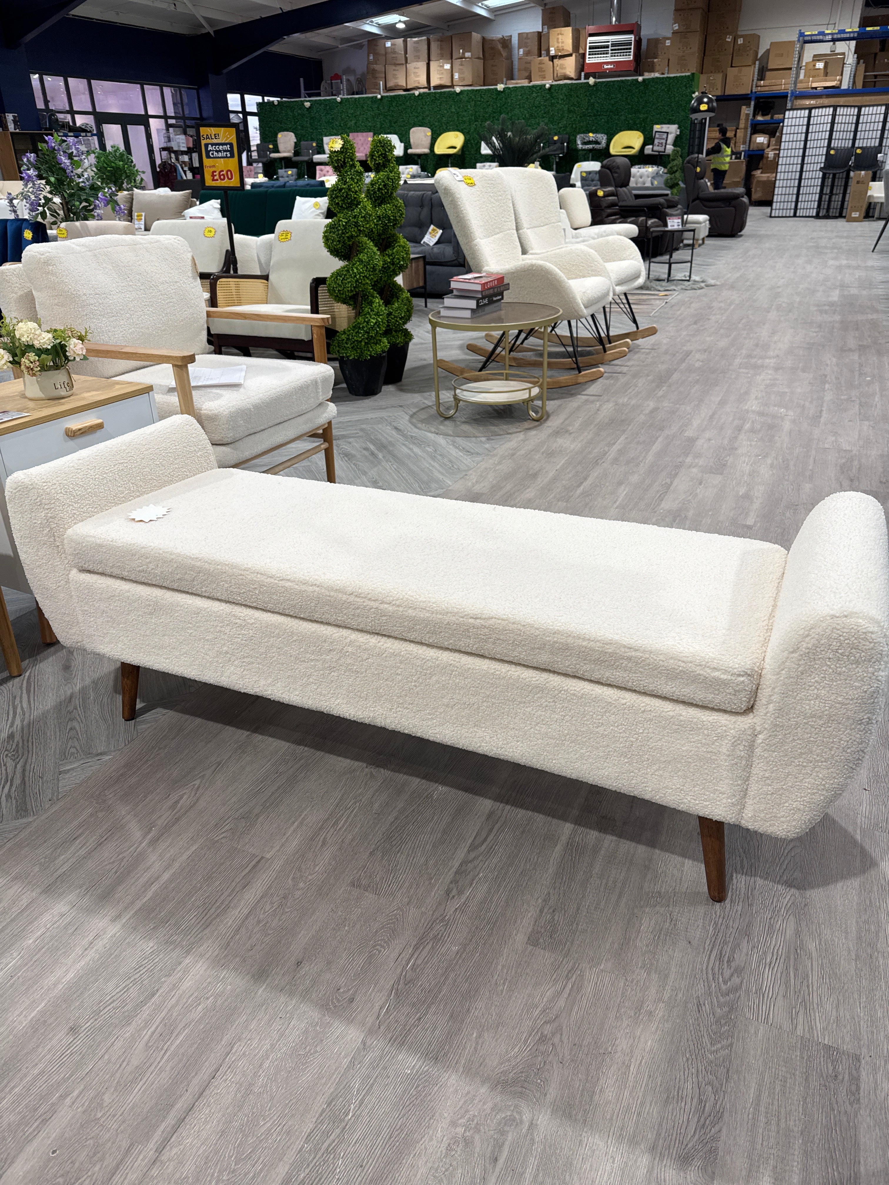 White Teddy Fur Upholstered Storage Bench