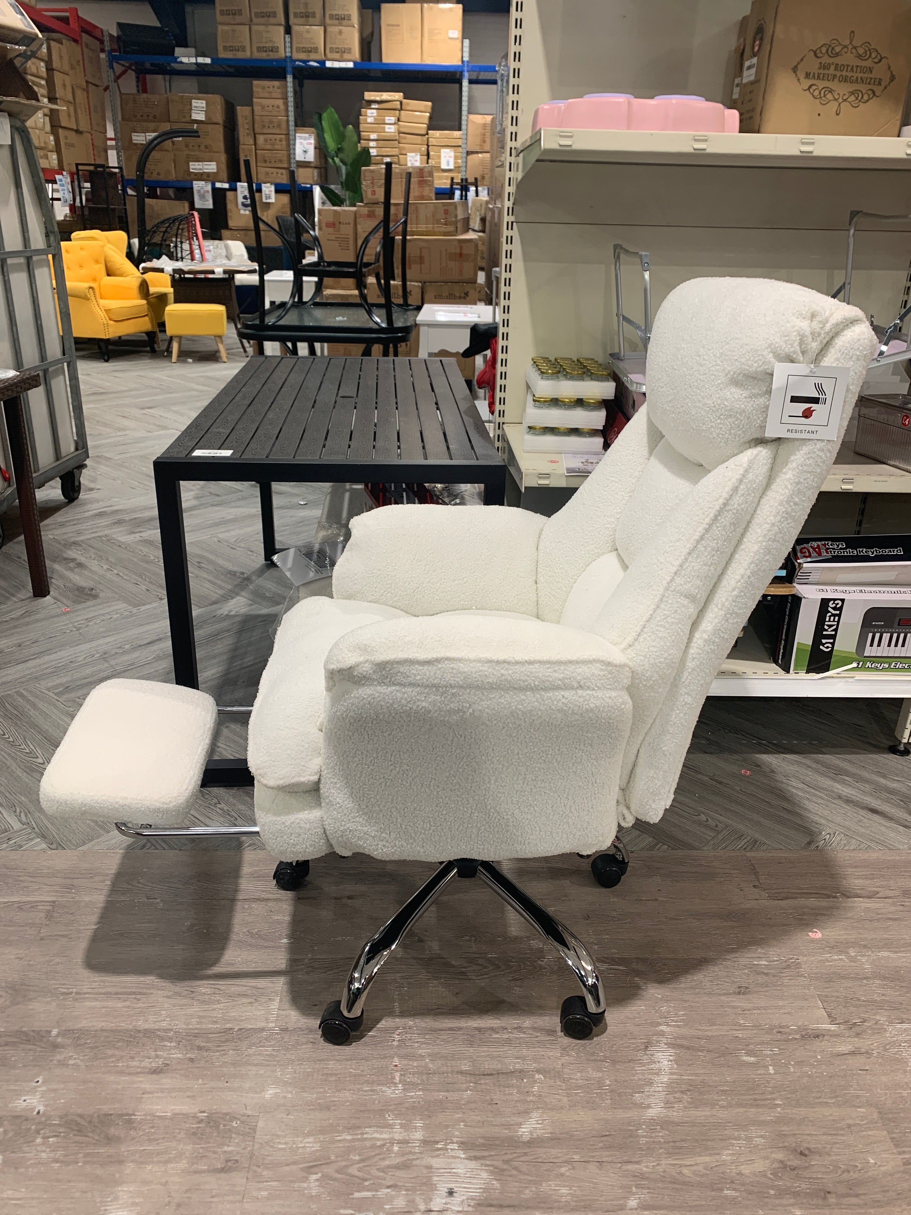 Teddy Fleece Upholstered Reclining Office Chair with Footrest White