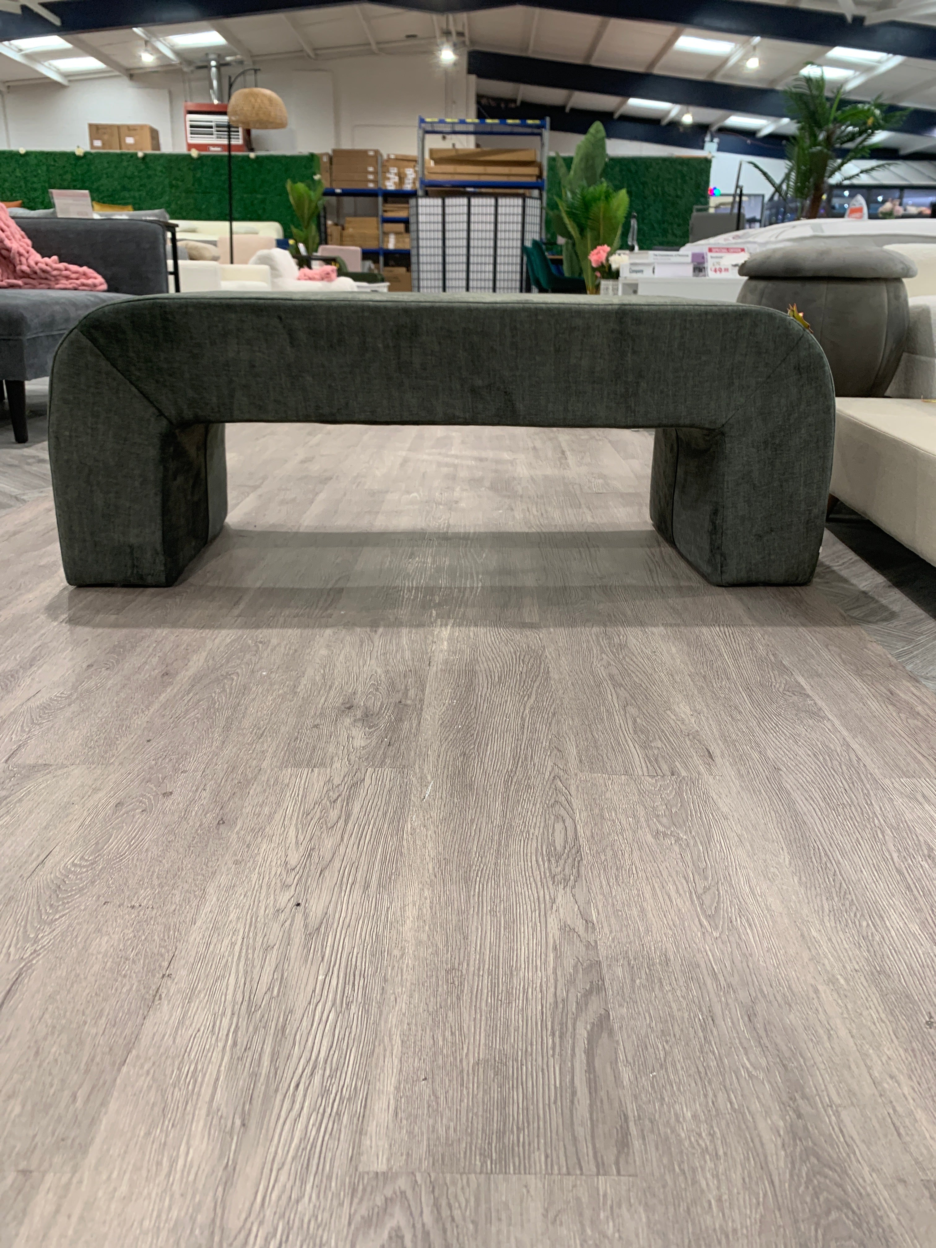 Green Textured Velveteen Bench