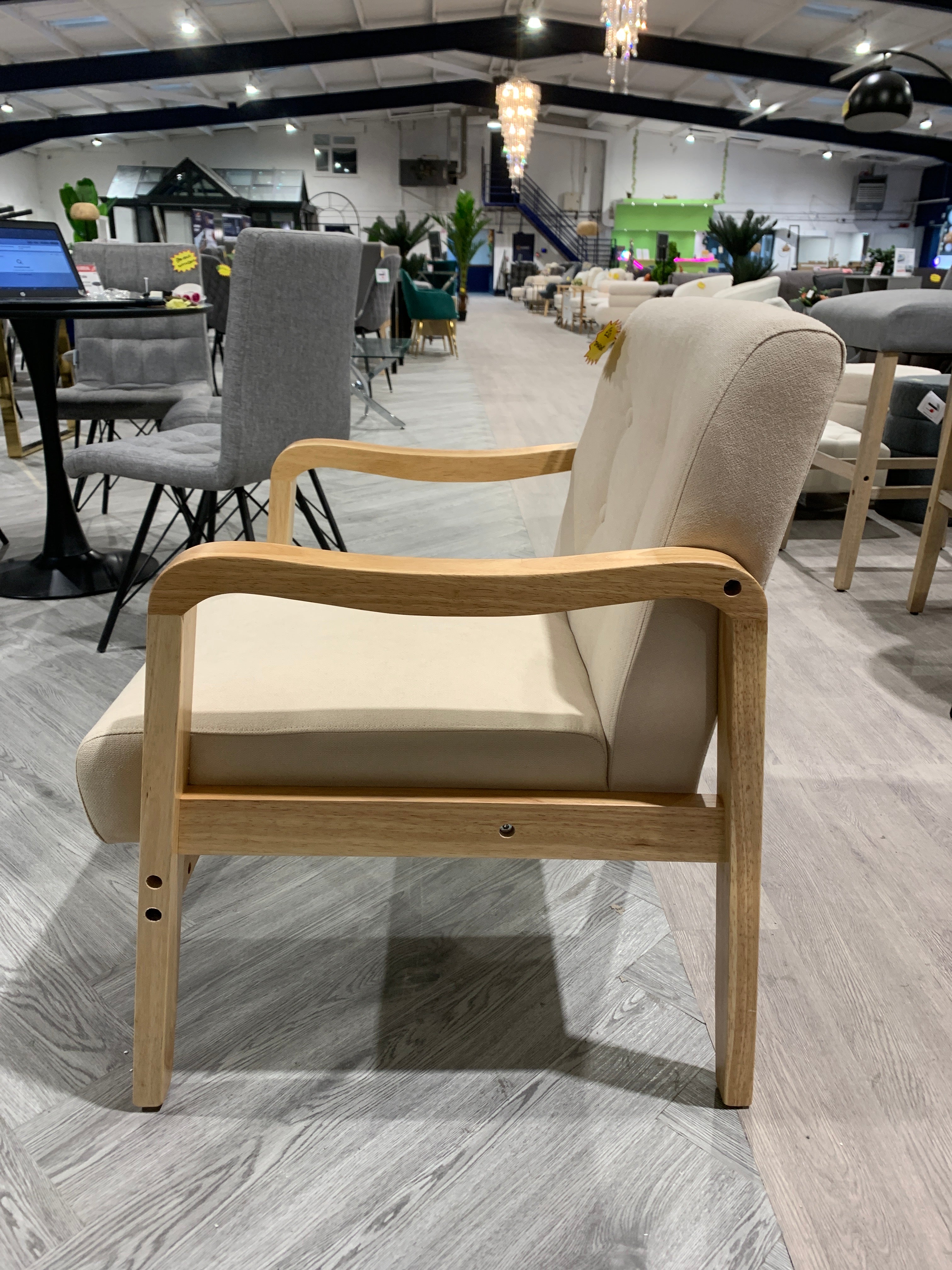 Wood Frame Fabric Upholstered Armchair Beige Seat