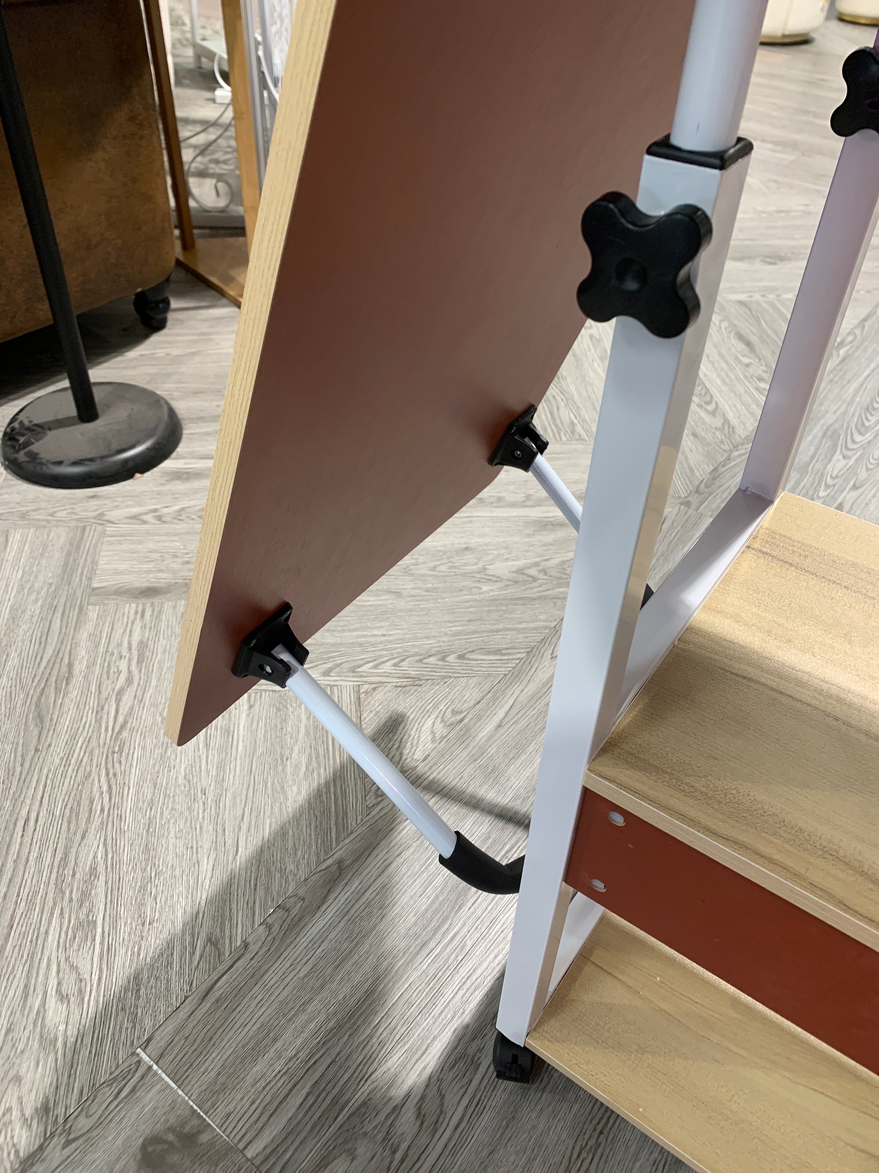 Height Adjustable Mobile Table with 2 Side Shelves Overbed table