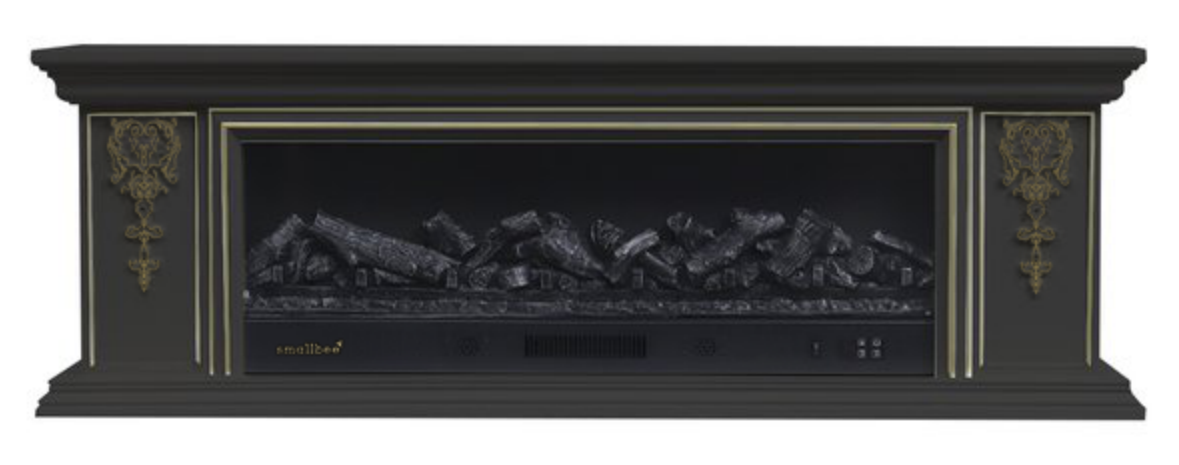 New Black Gold Trim TV Cabinet Electric Fireplace with APP Control & Flame Sound