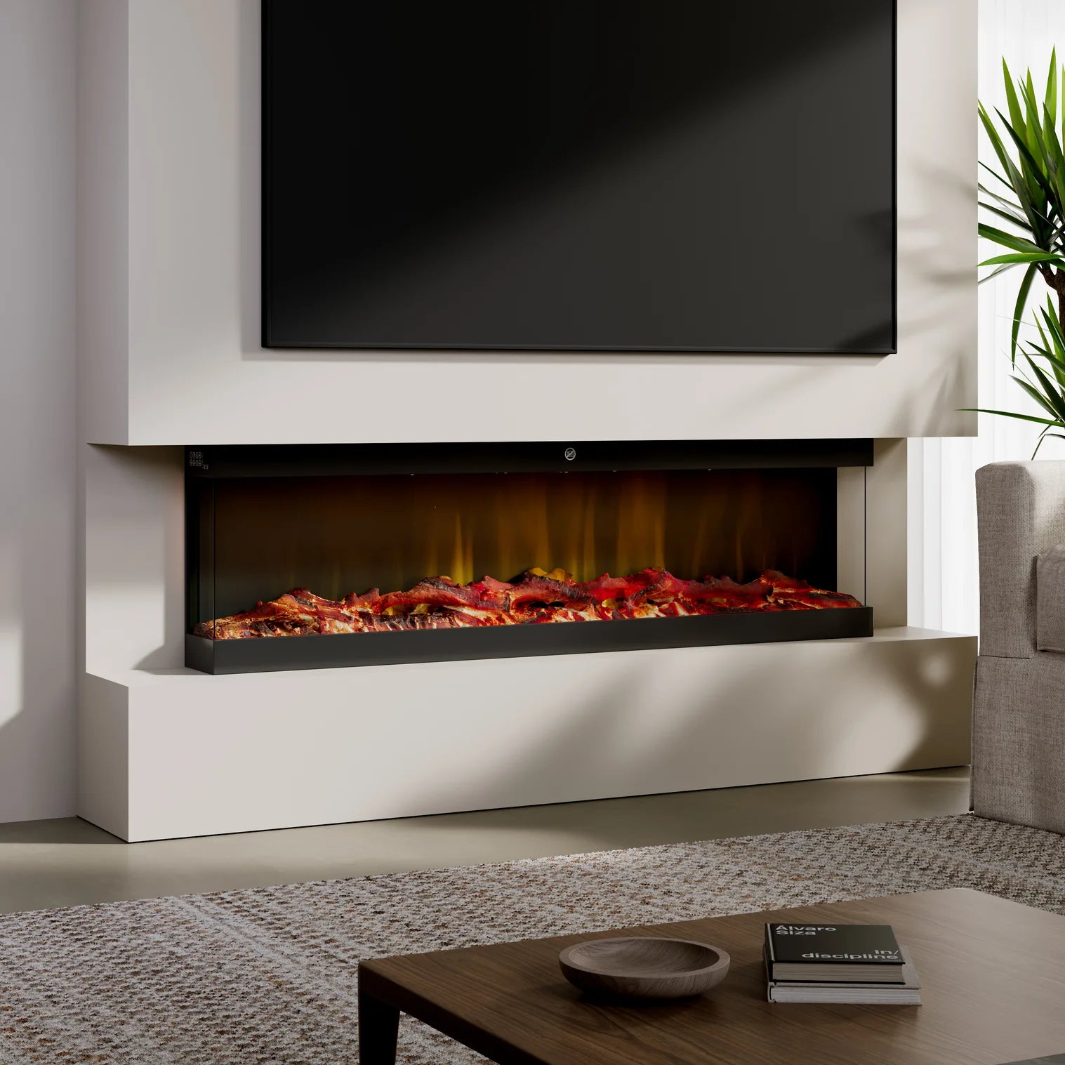 New 42/48/56/72 Inch 3 Sided Electric Fireplace with Glass Free Front Design