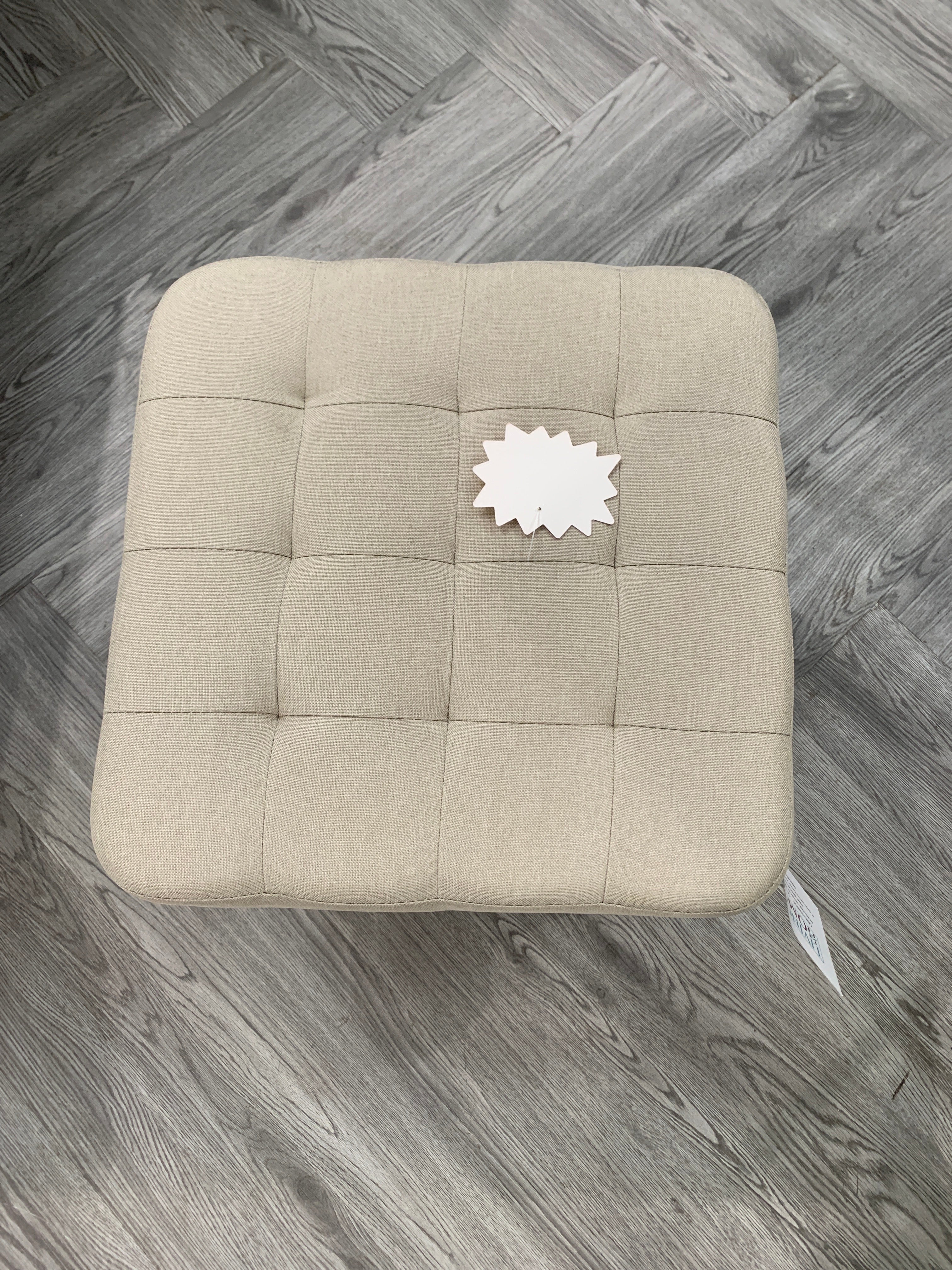 Linen Fabric Padded Wooden Leg Footstool Beige