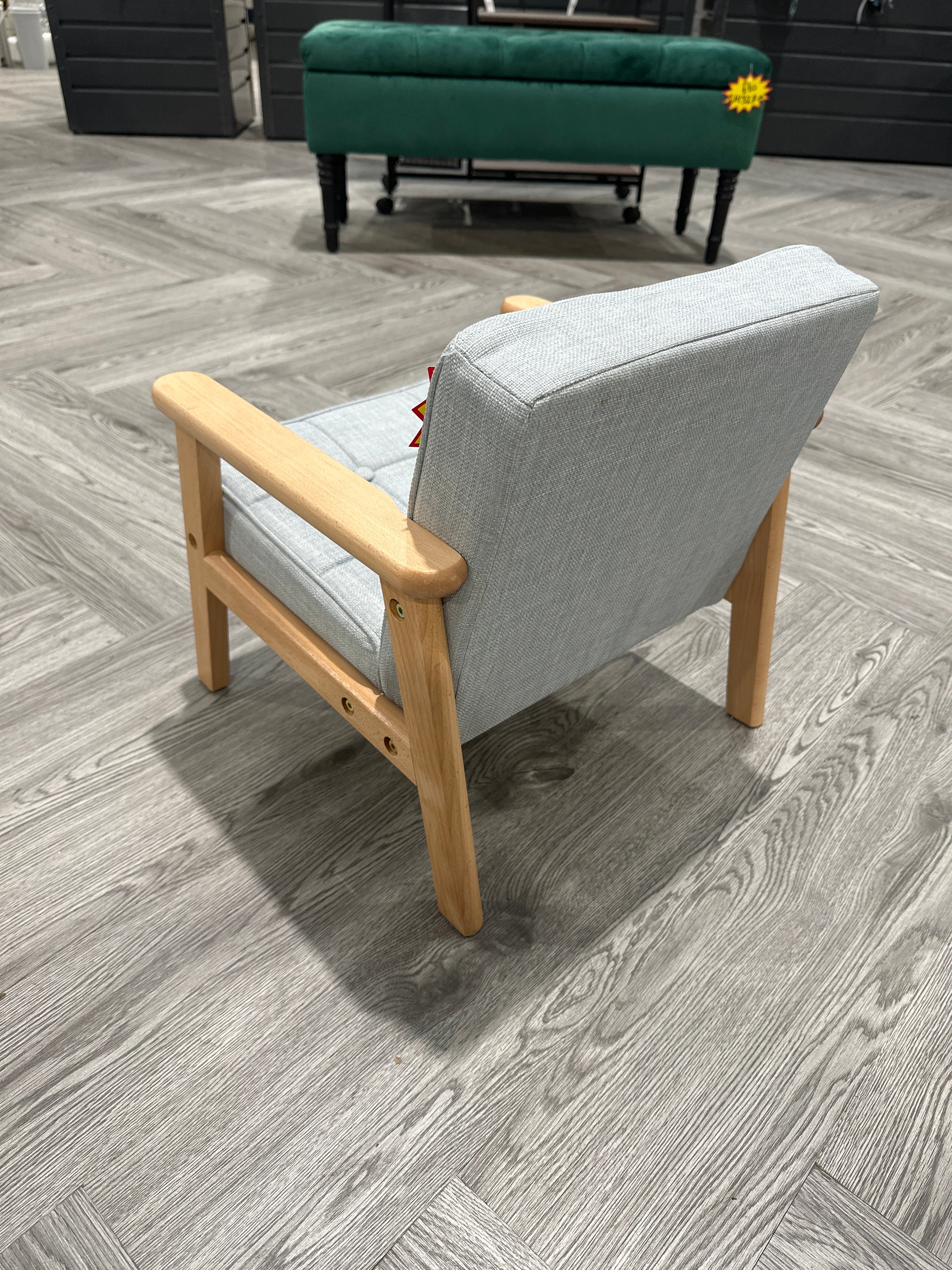 Mini Single Buttoned Tufted Armchair for Kids Grey