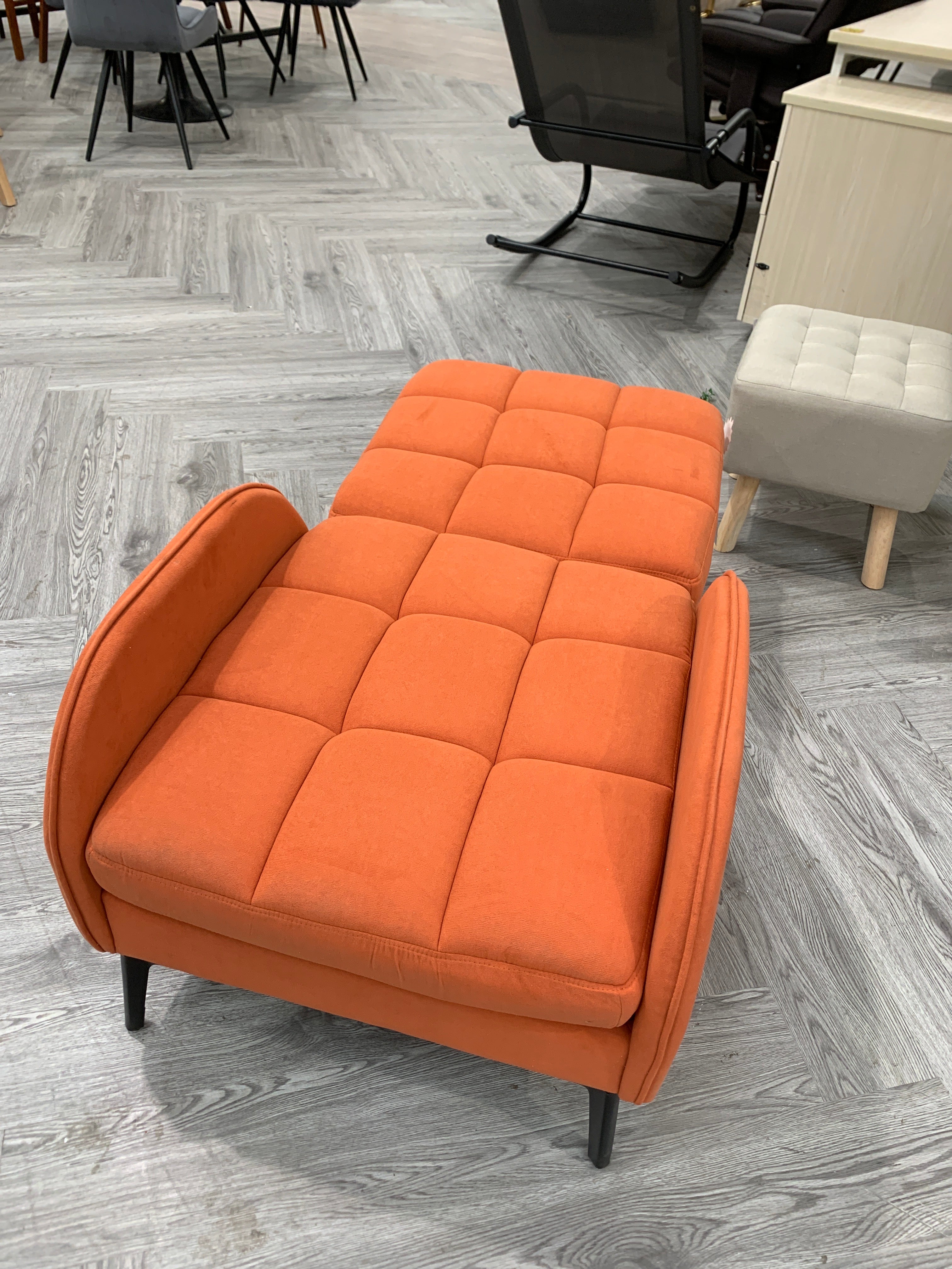 Orange Leisure Recliner with Footstool Metal Legs