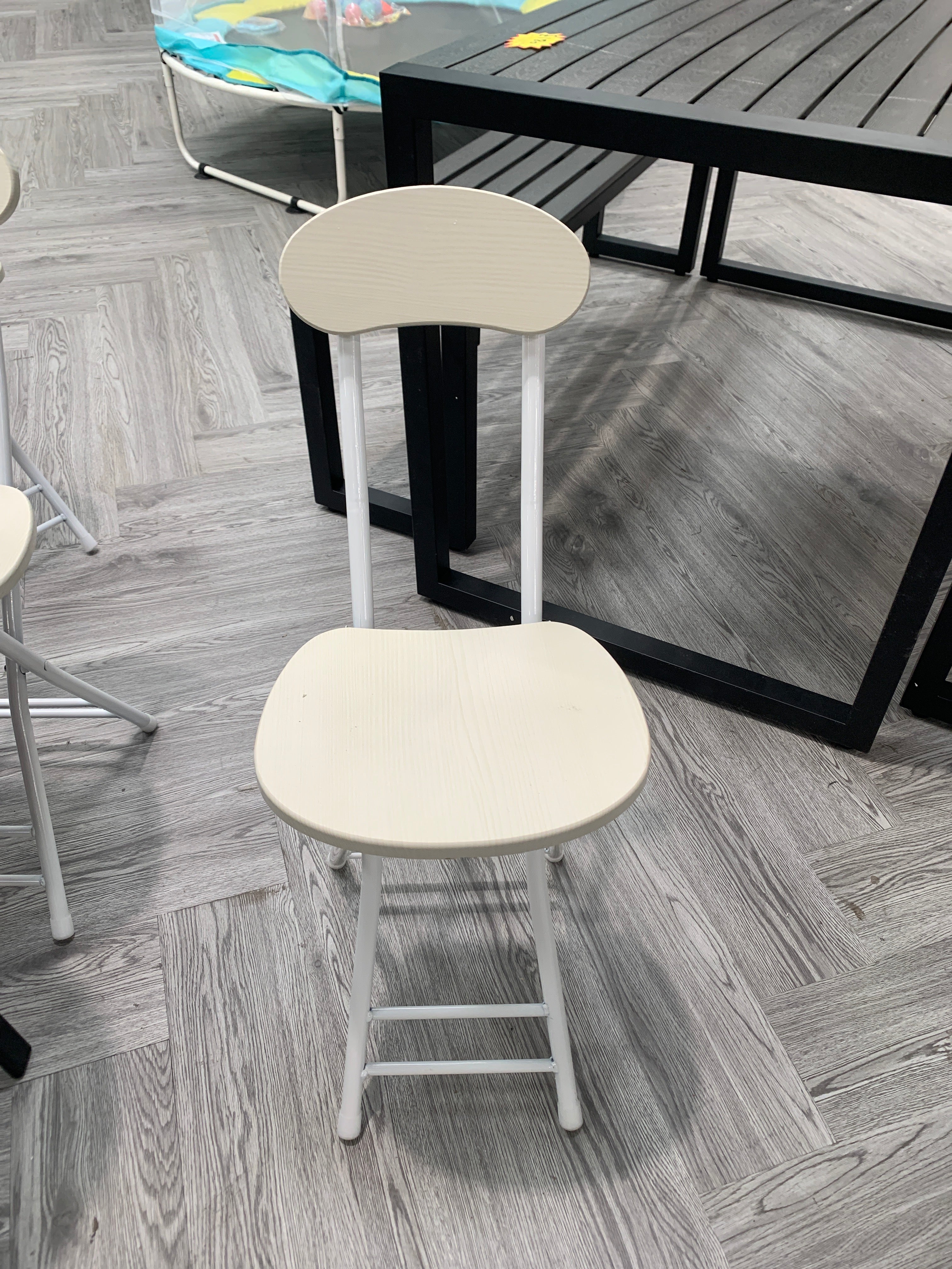 White Compact Wooden Folding Chair with Metal Legs 1PC