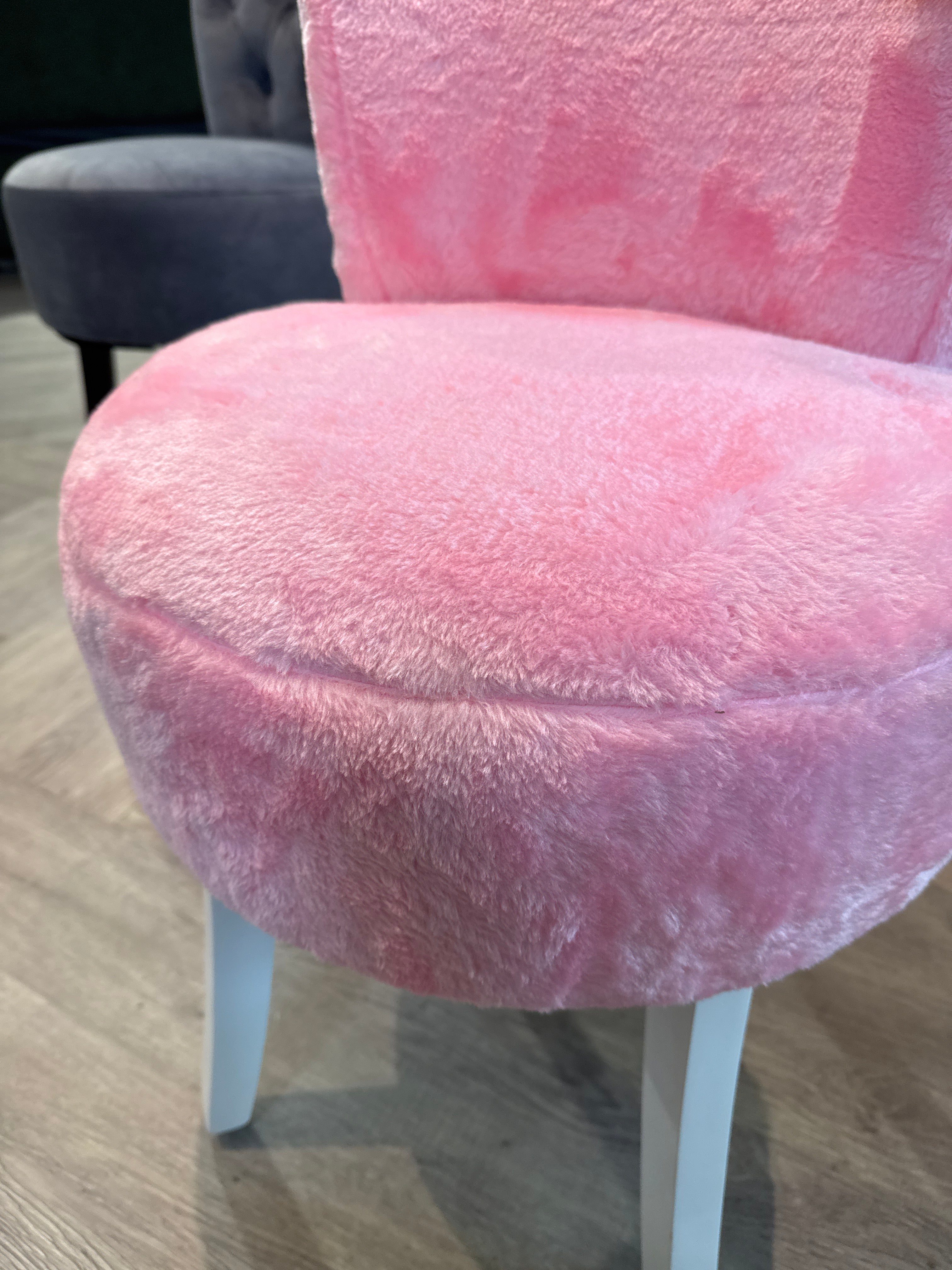 Modern Pink Plush Upholstered Dressing Table Chair with White Legs