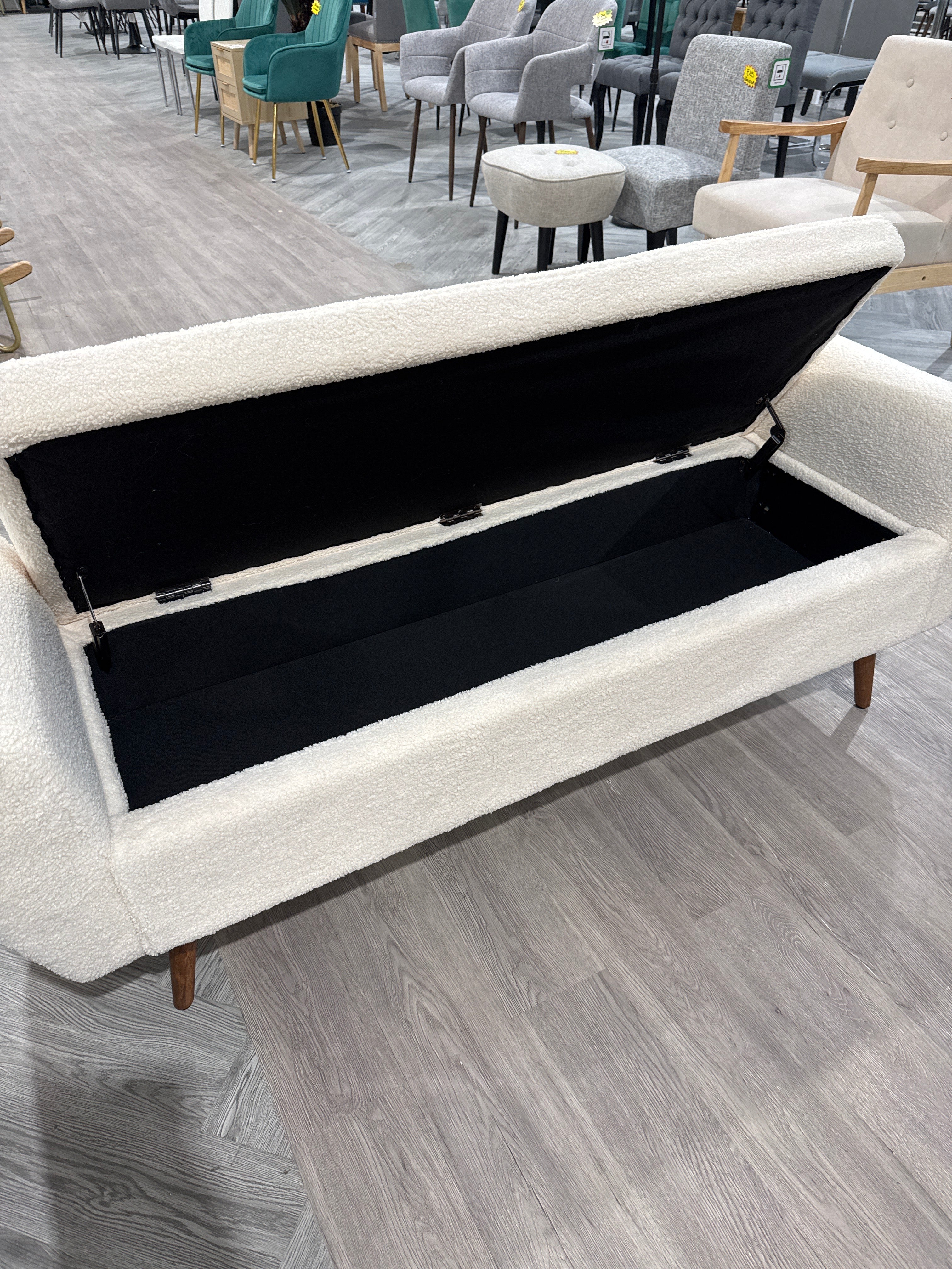 White Teddy Fur Upholstered Storage Bench