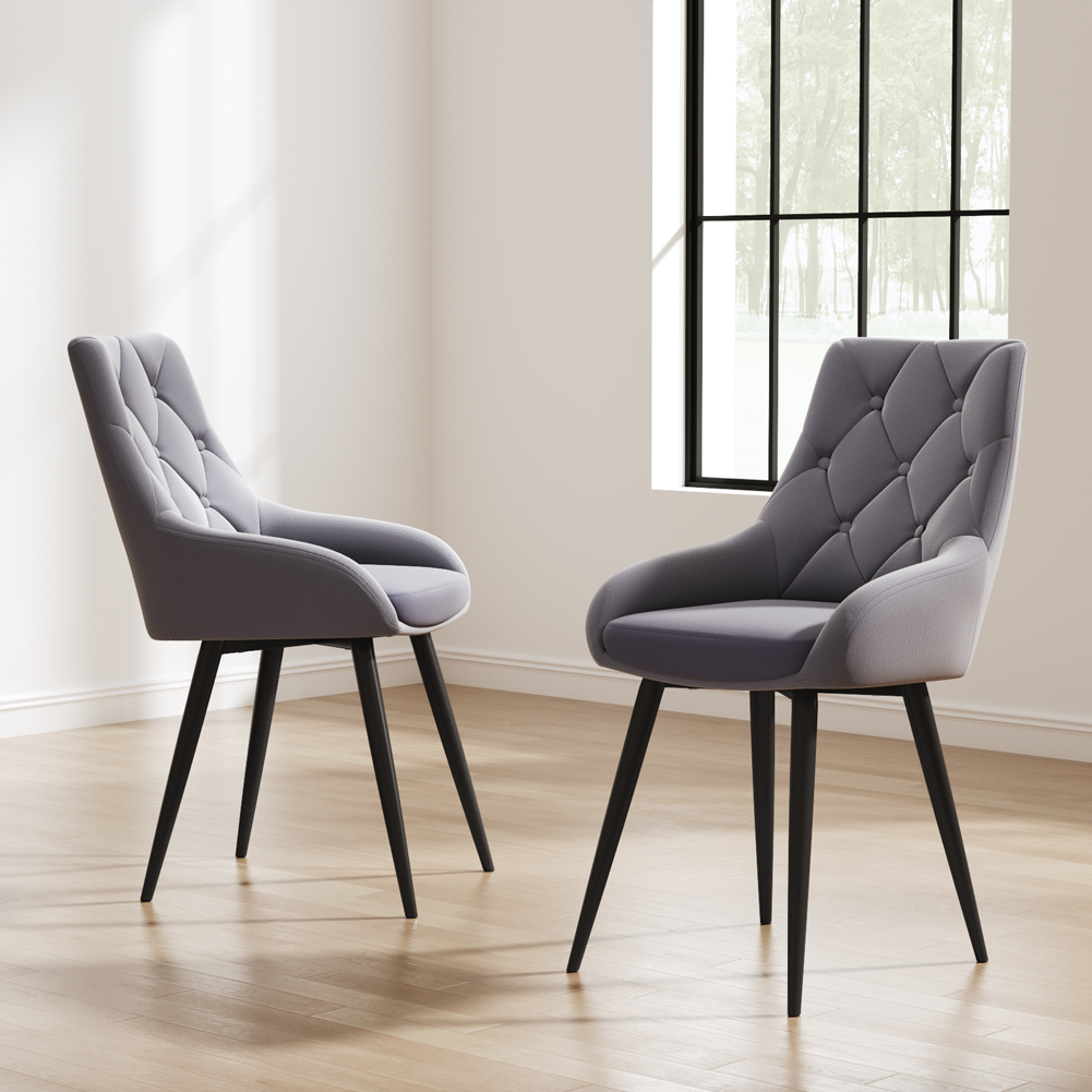 New Set of 2 Velvet Metal Legs Button Upholstered Dining Chair Grey
