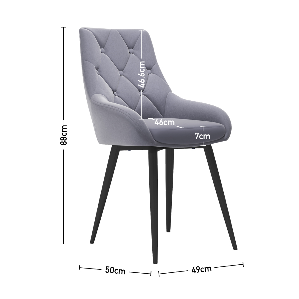 New Set of 2 Velvet Metal Legs Button Upholstered Dining Chair Grey