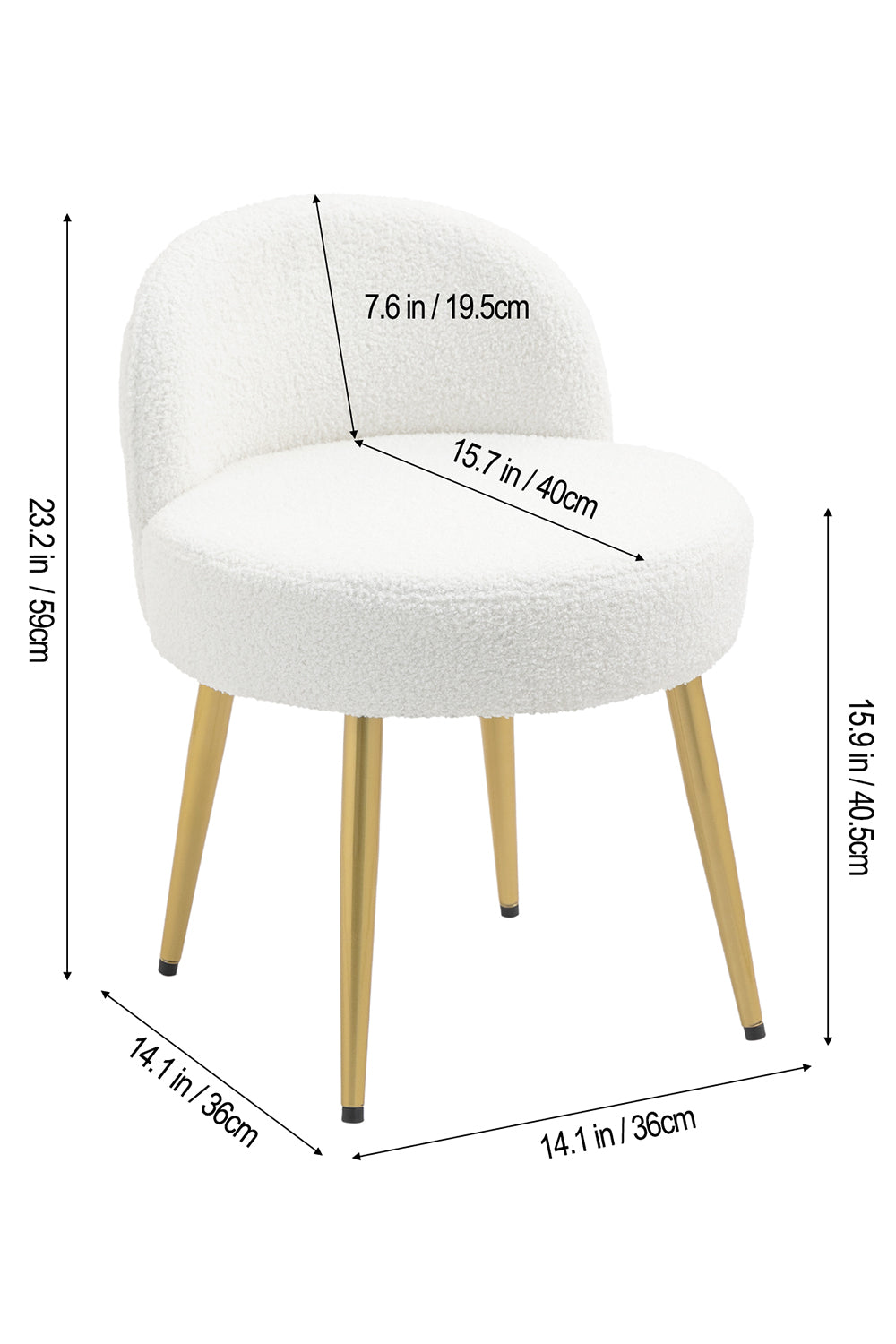 Teddy Upholstered Dressing Table Stool with Backrest White