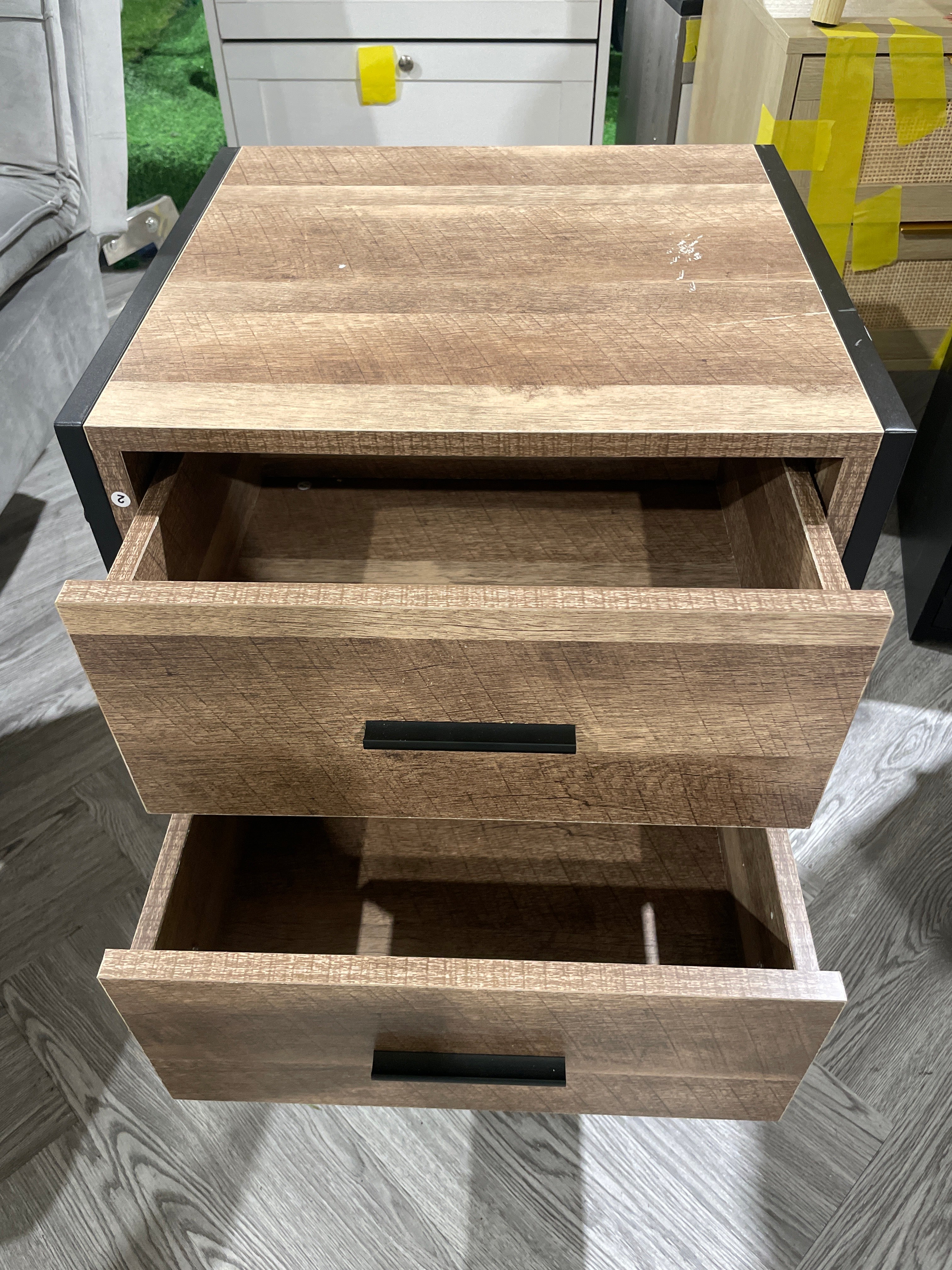 Mid Century Two Drawer Wooden Nightstand Bedside Table