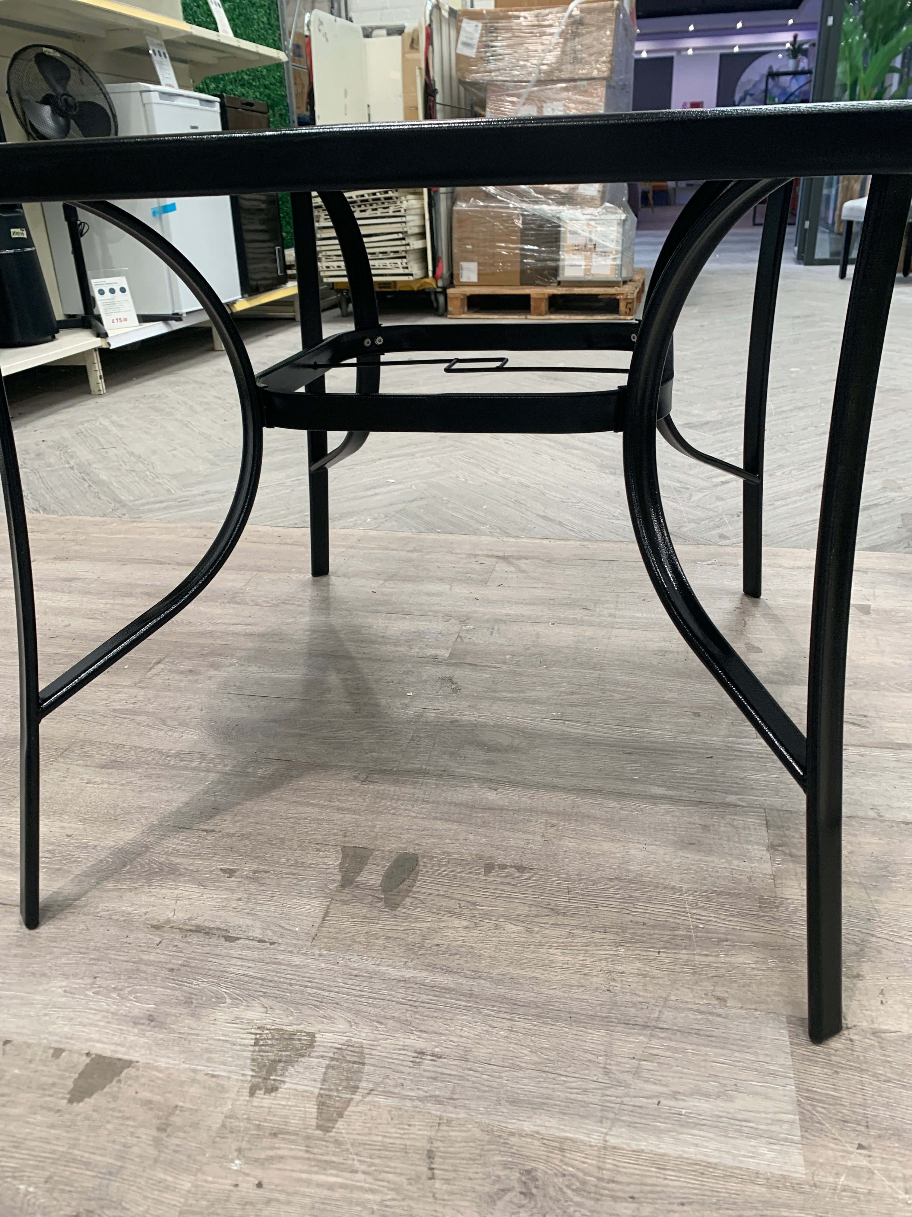 Metallic and Tempered Glass Square Garden Table with Parasol Hole Outdoor 105cm