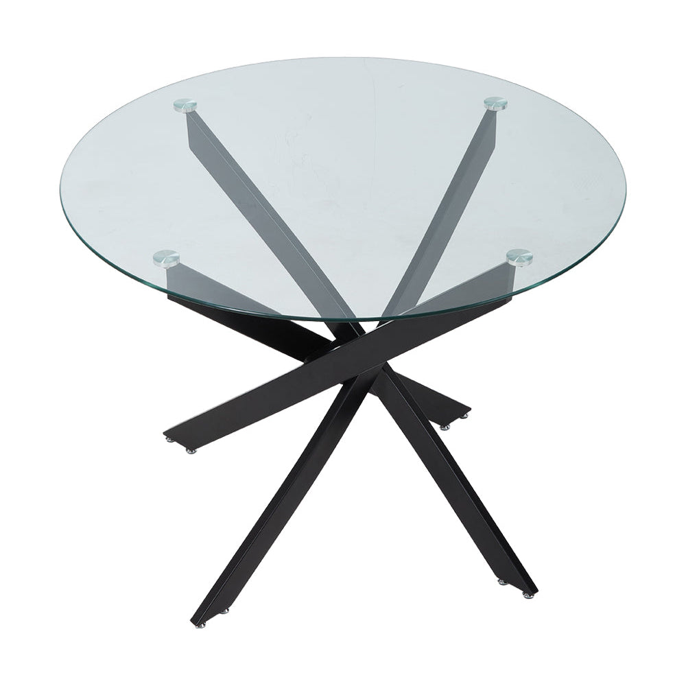 New Round Tempered Glass Dining Table with Metal Black Legs