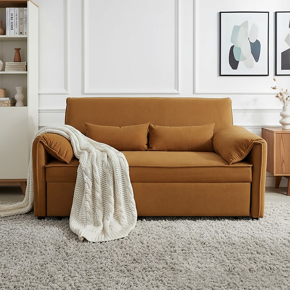 2 Seater Pull Out Sofa Bed with Cushions Yellow