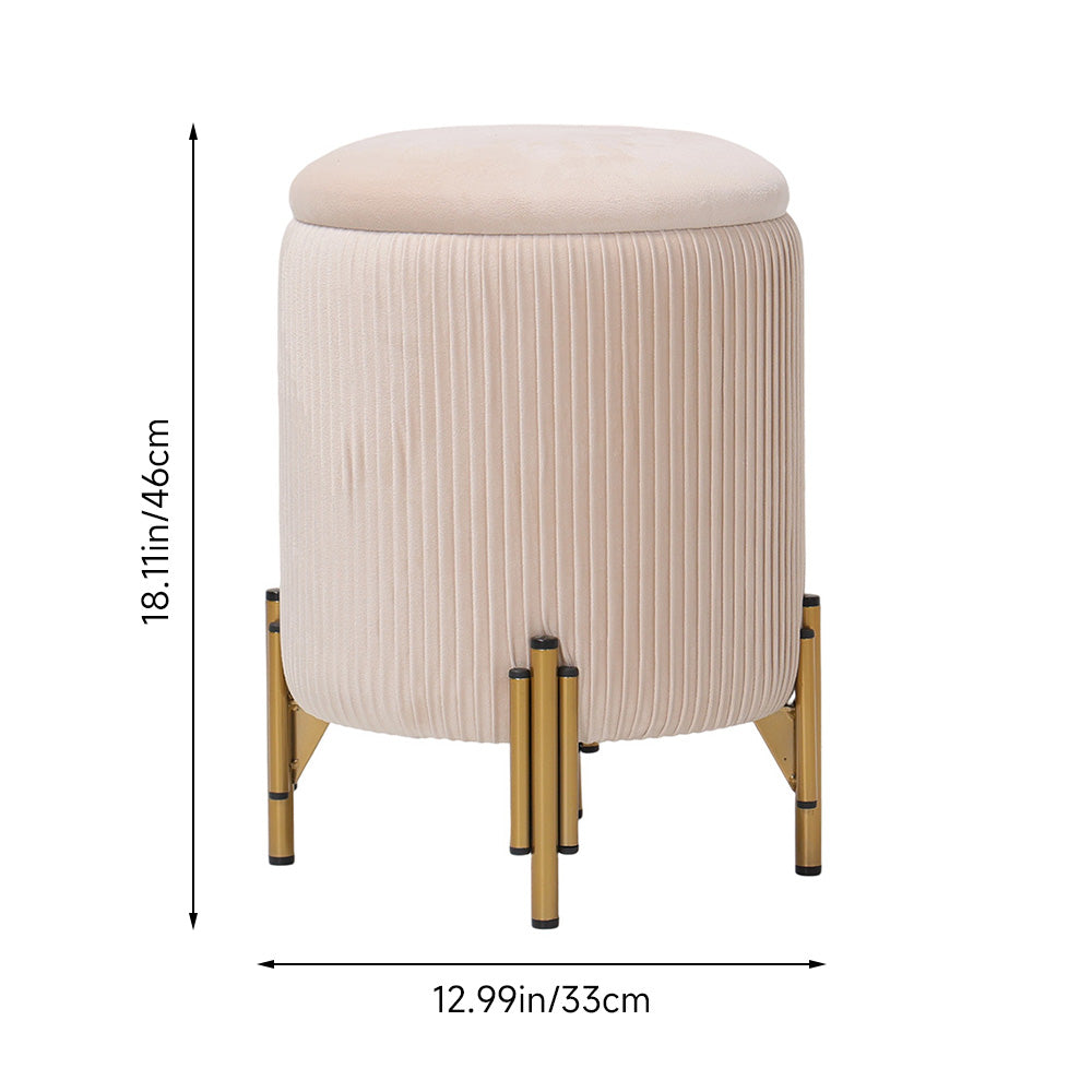 Modern Pleated Storage Ottoman Footstool with Metal Legs Beige
