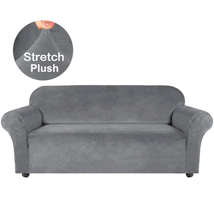 Plush Stretch Sofa Couch Slipcover Grey