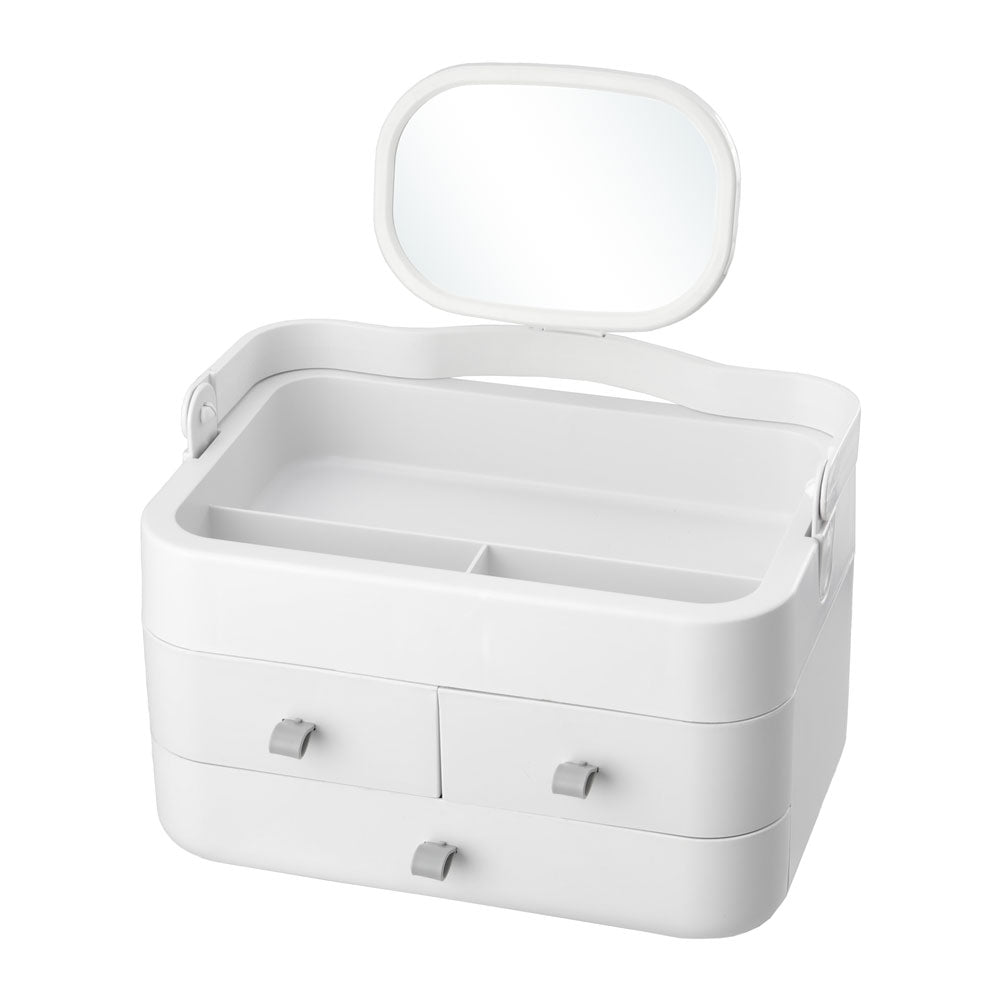 3 Drawer Portable Makeup Organiser with a Mirror White