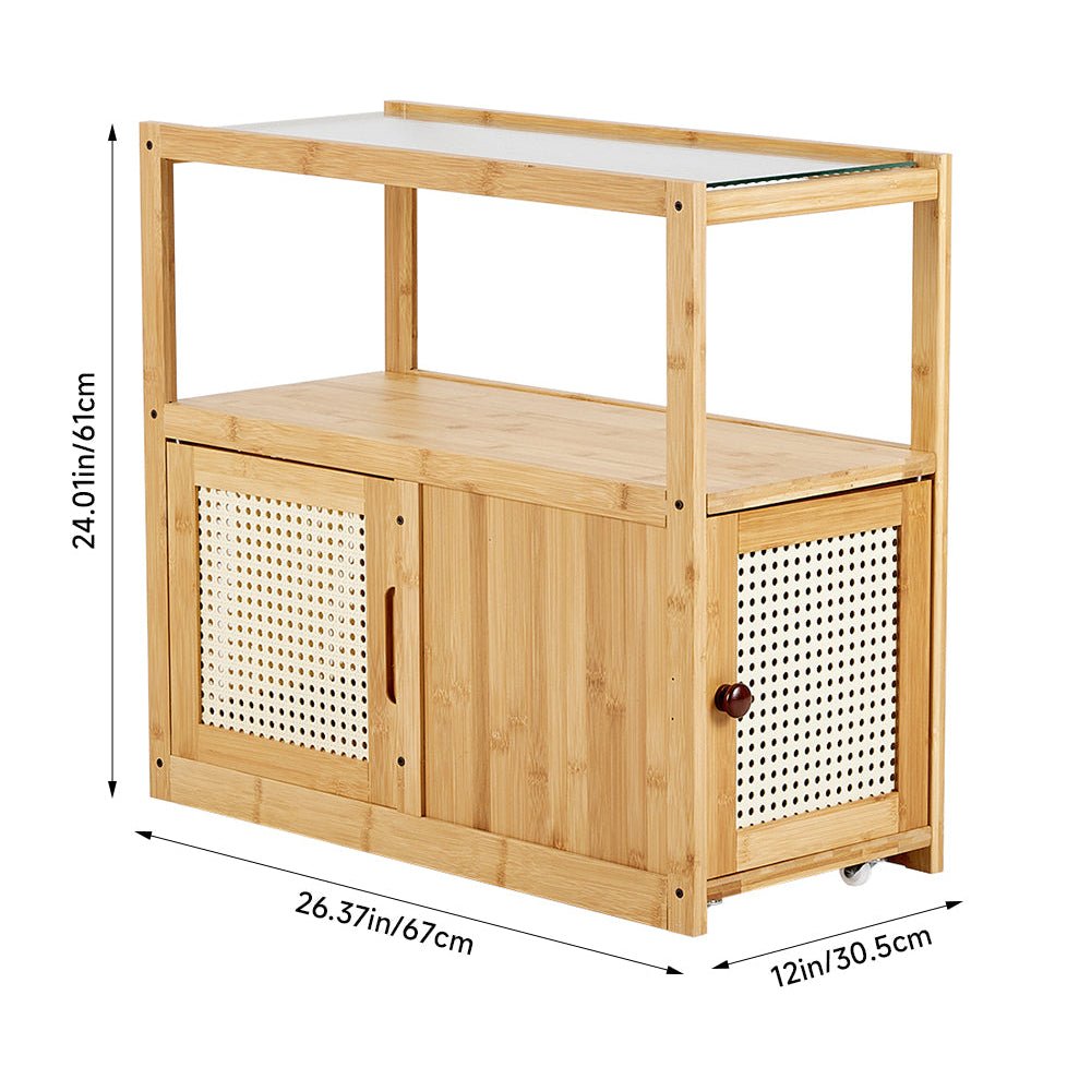 New Wooden Glass Side Table with Wheels