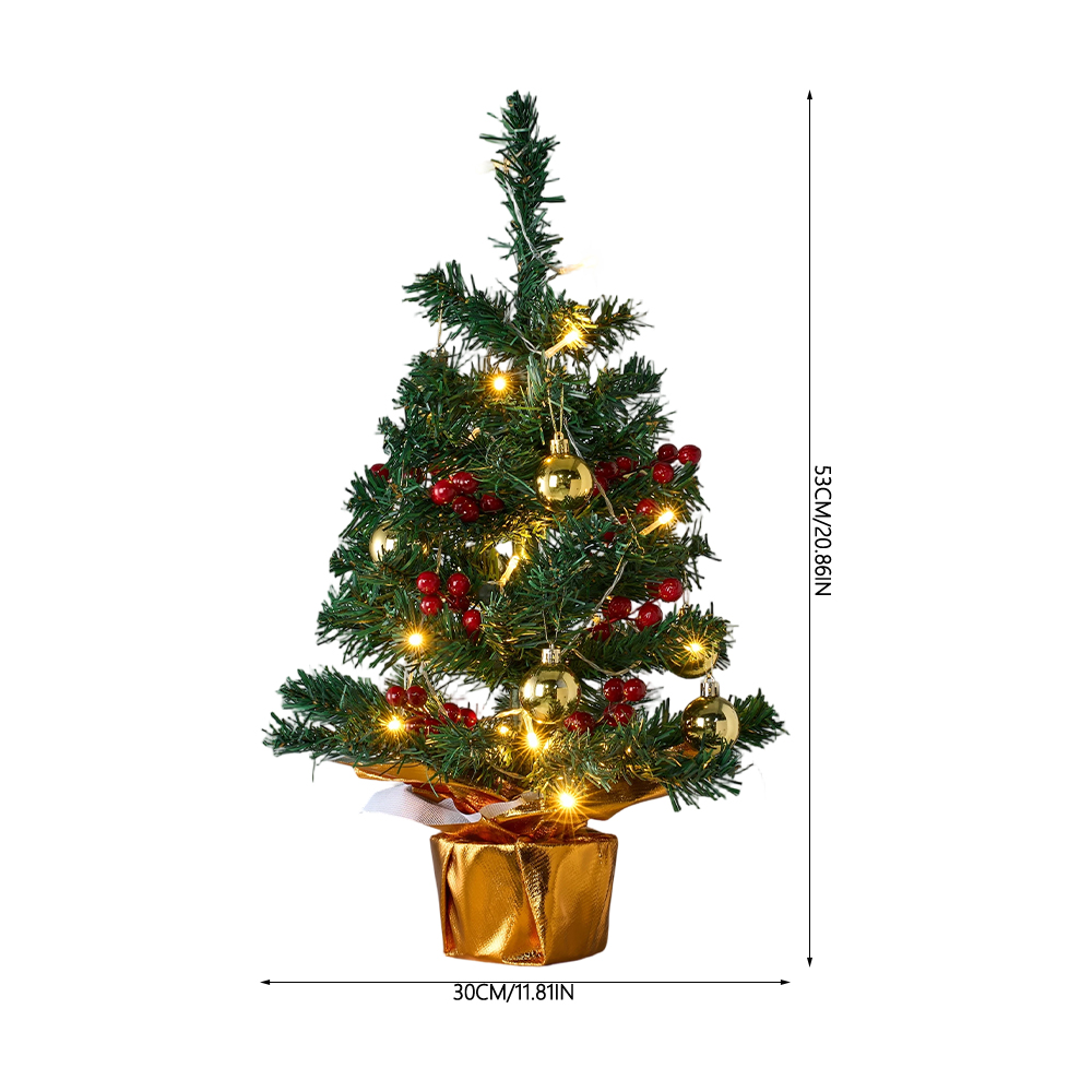 Mini Christmas Tree with Lights and Gold Baubles