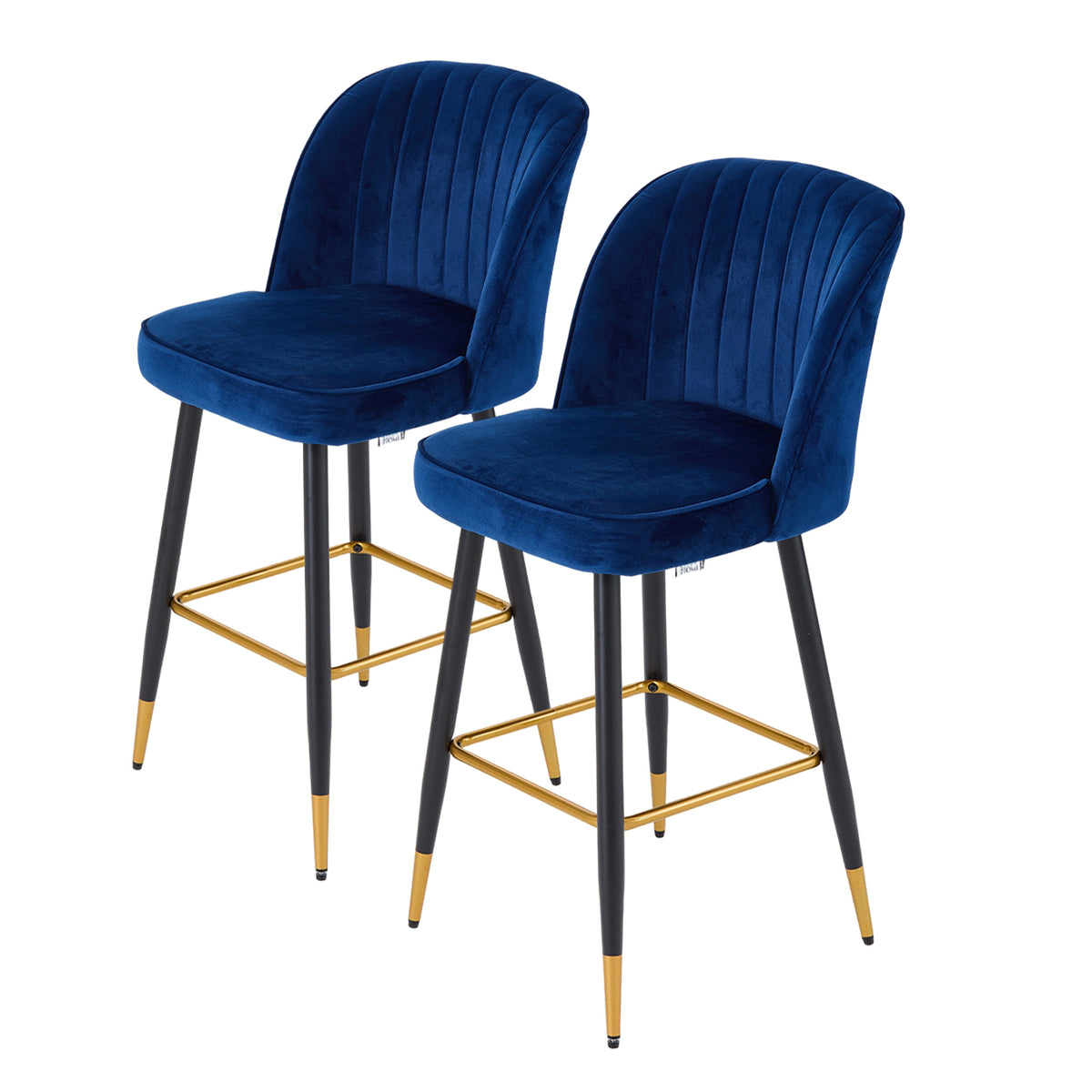 New Set of 2 Velvet Upholstered Bar Stool With Backrest and Footrest Blue