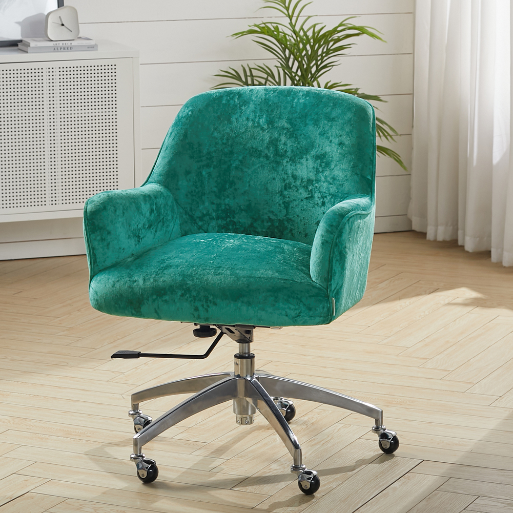 New Green Velvet Upholstered Wheeled Swivel Office Chair