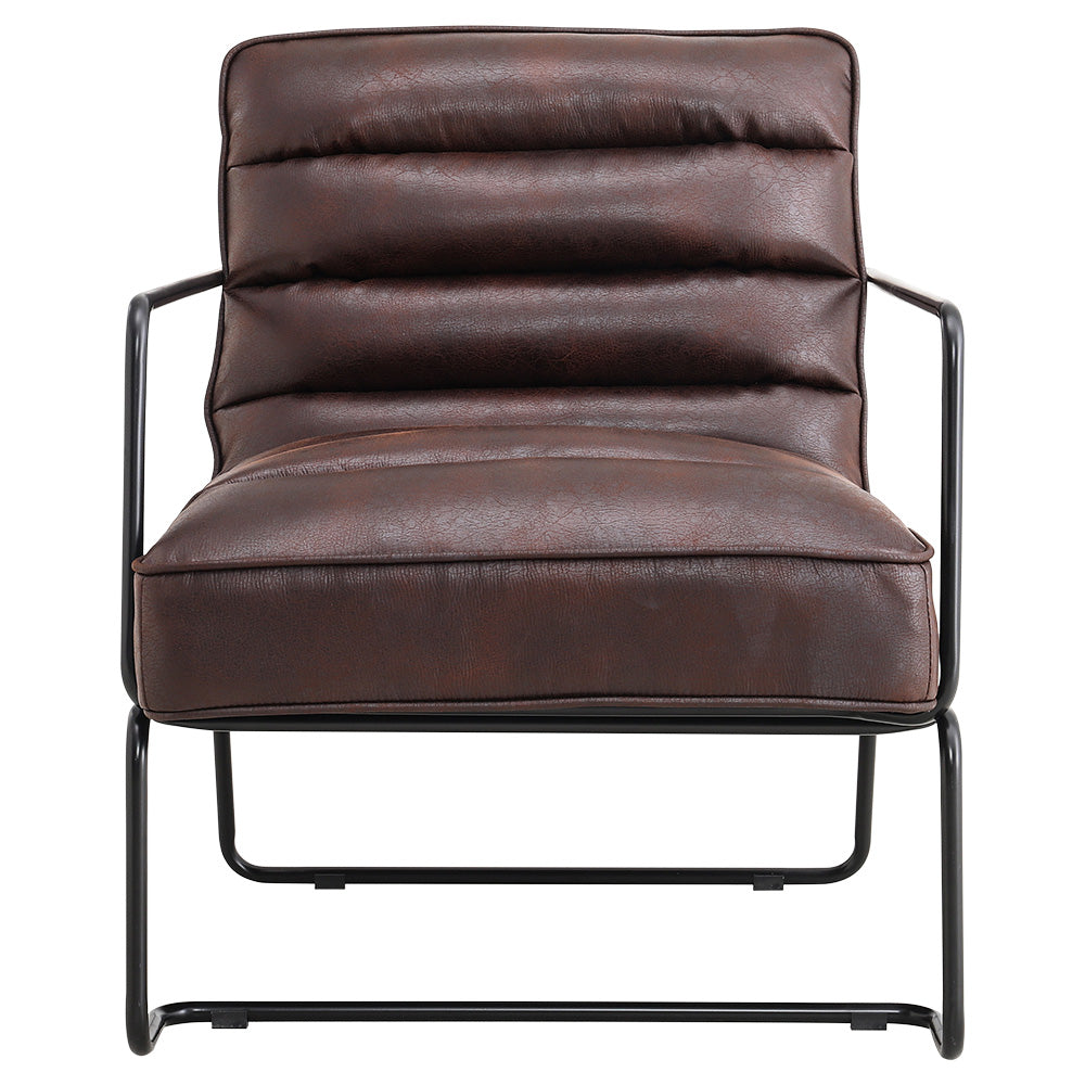 New Mid-Century PU leather Armchair with Metal Base Brown