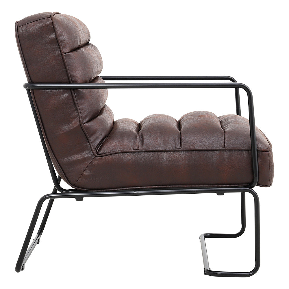 Mid-Century PU leather Armchair with Metal Base New