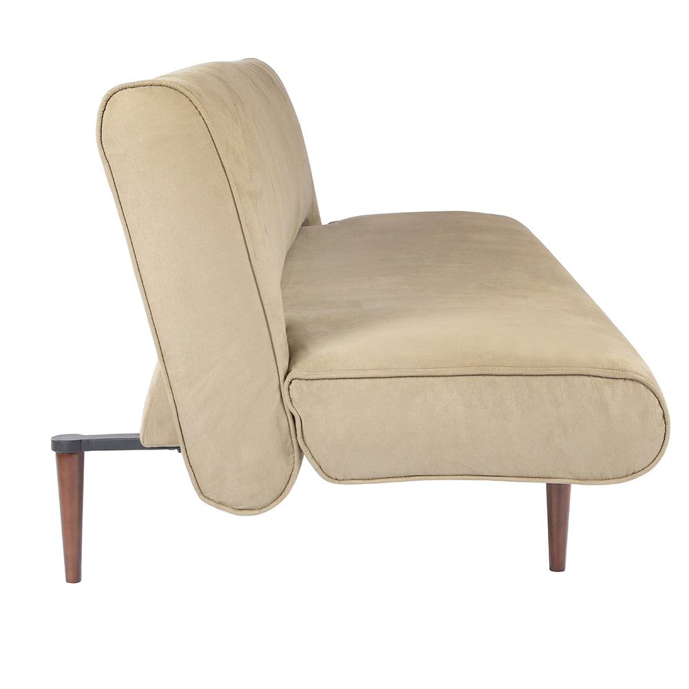 Khaki 3 Seater Upholstered Sofa Bed Couch with Wood Legs