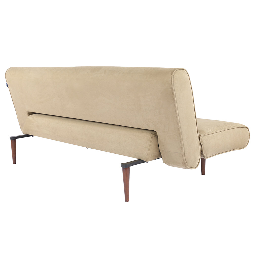 Khaki 3 Seater Upholstered Sofa Bed Couch with Wood Legs