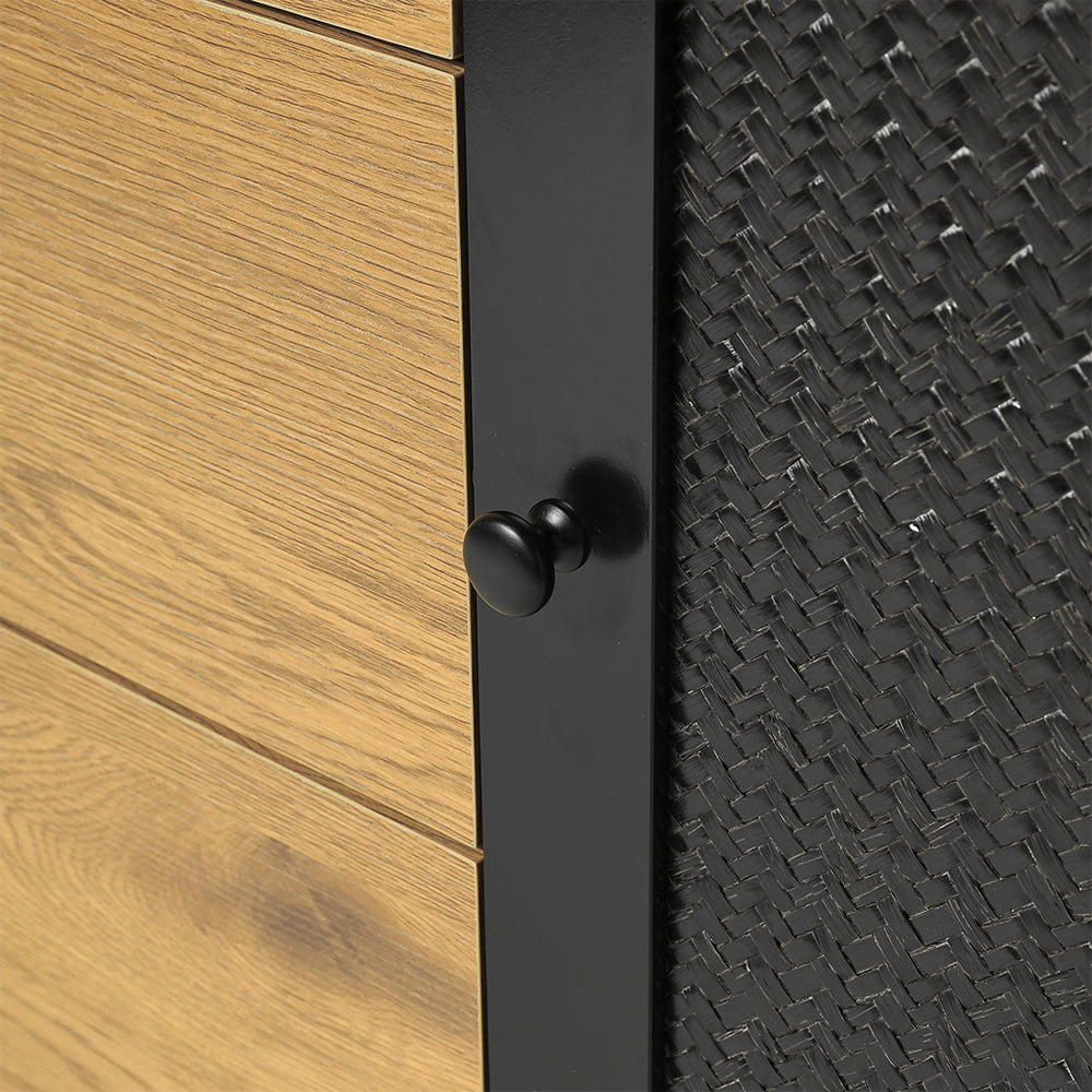 New Storage Cabinet with 2 Cupboard Black Rattan Doors and 3 Drawers