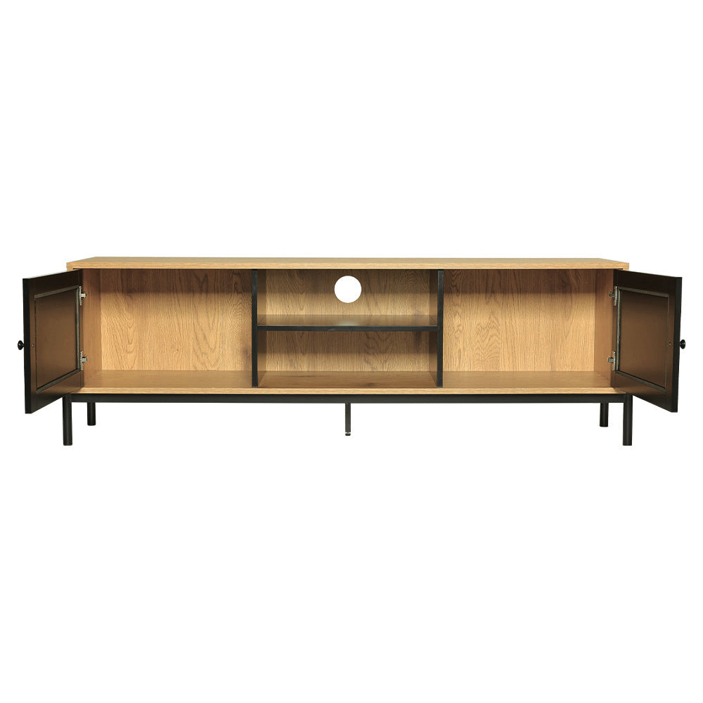 Entertainment Centre TV Stand Storage Cabinet with Black Rattan Doors