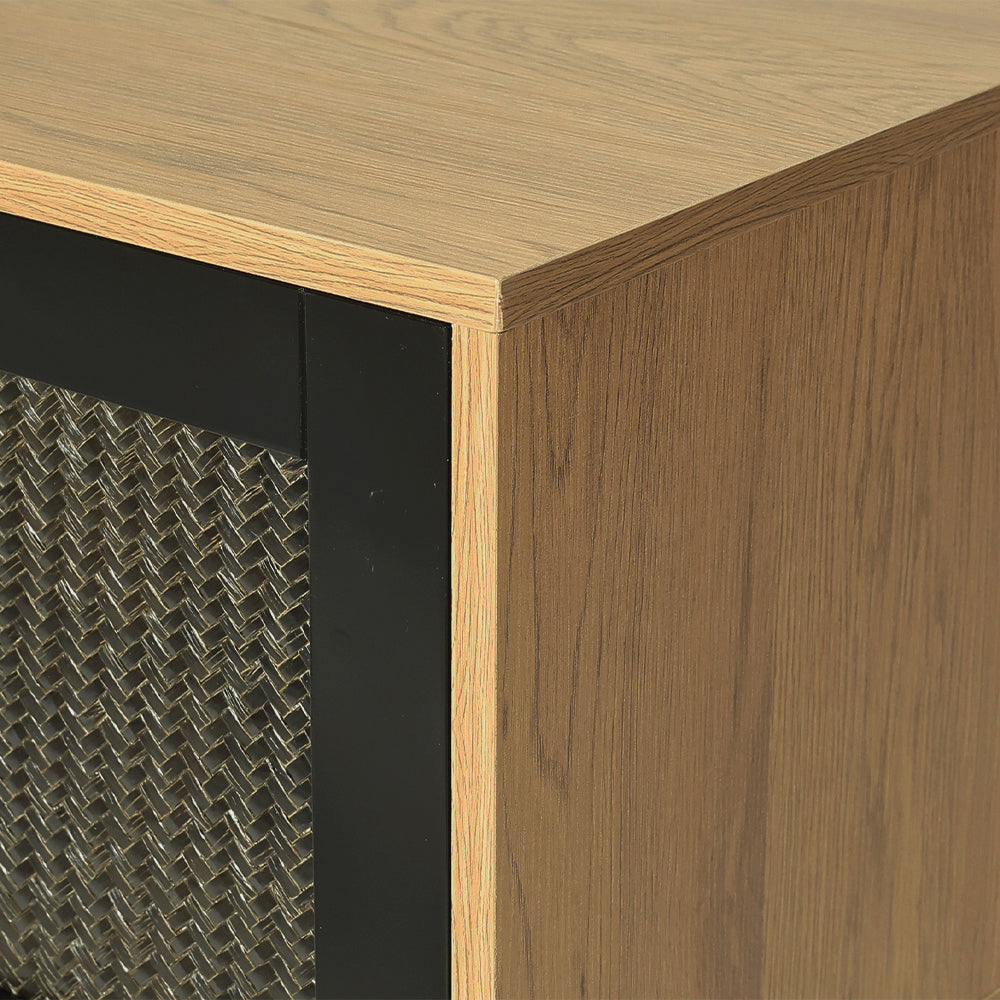 Entertainment Centre TV Stand Storage Cabinet with Black Rattan Doors