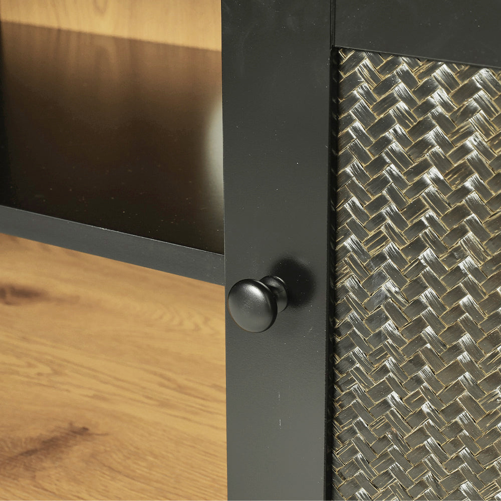 Entertainment Centre TV Stand Storage Cabinet with Black Rattan Doors