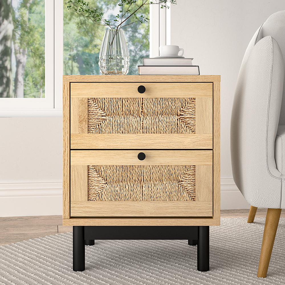 New 2 Drawer Woven Accent Cabinet Natural