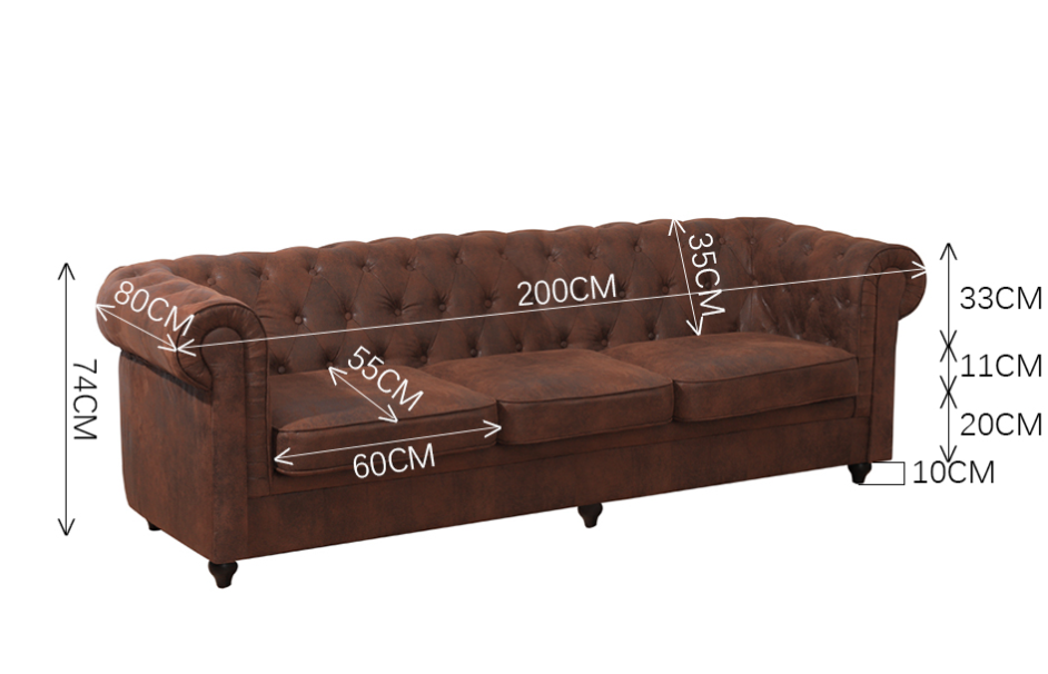 3 Seater Leather Button Tufted Chesterfield Sofa Armchair Brown