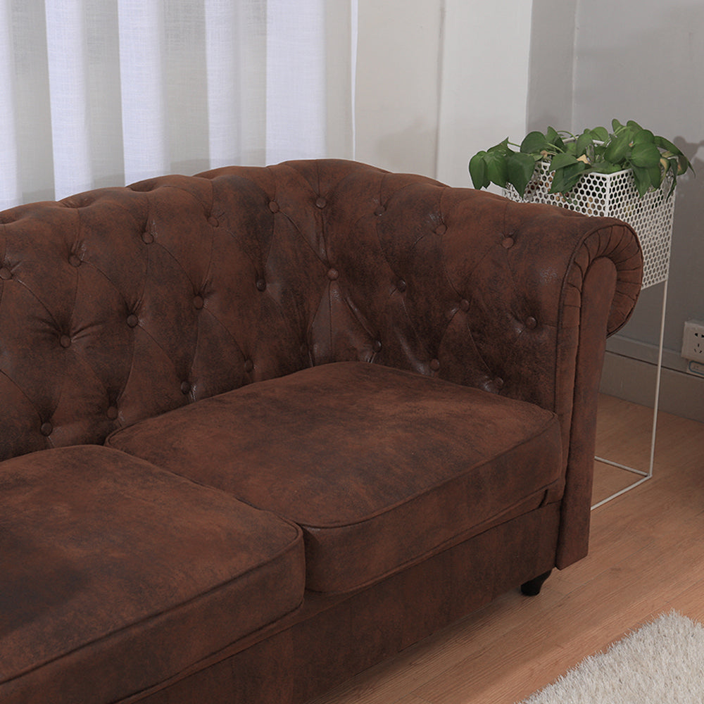 3 Seater Leather Button Tufted Chesterfield Sofa Armchair Brown