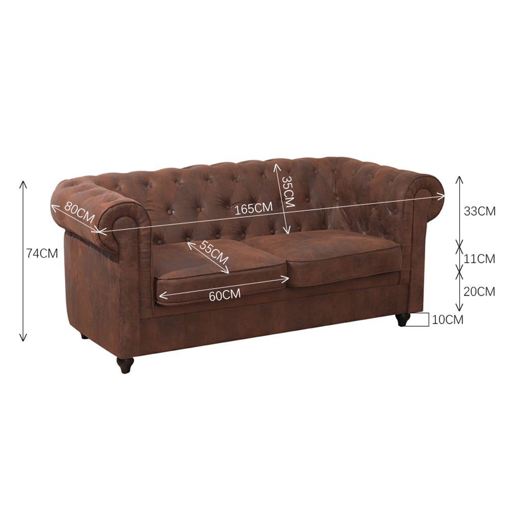 2 Seater Leather Button Tufted Chesterfield Sofa Armchair Brown