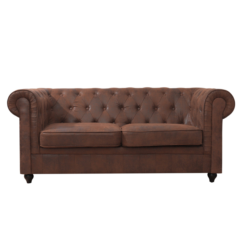 2 Seater Leather Button Tufted Chesterfield Sofa Armchair Brown