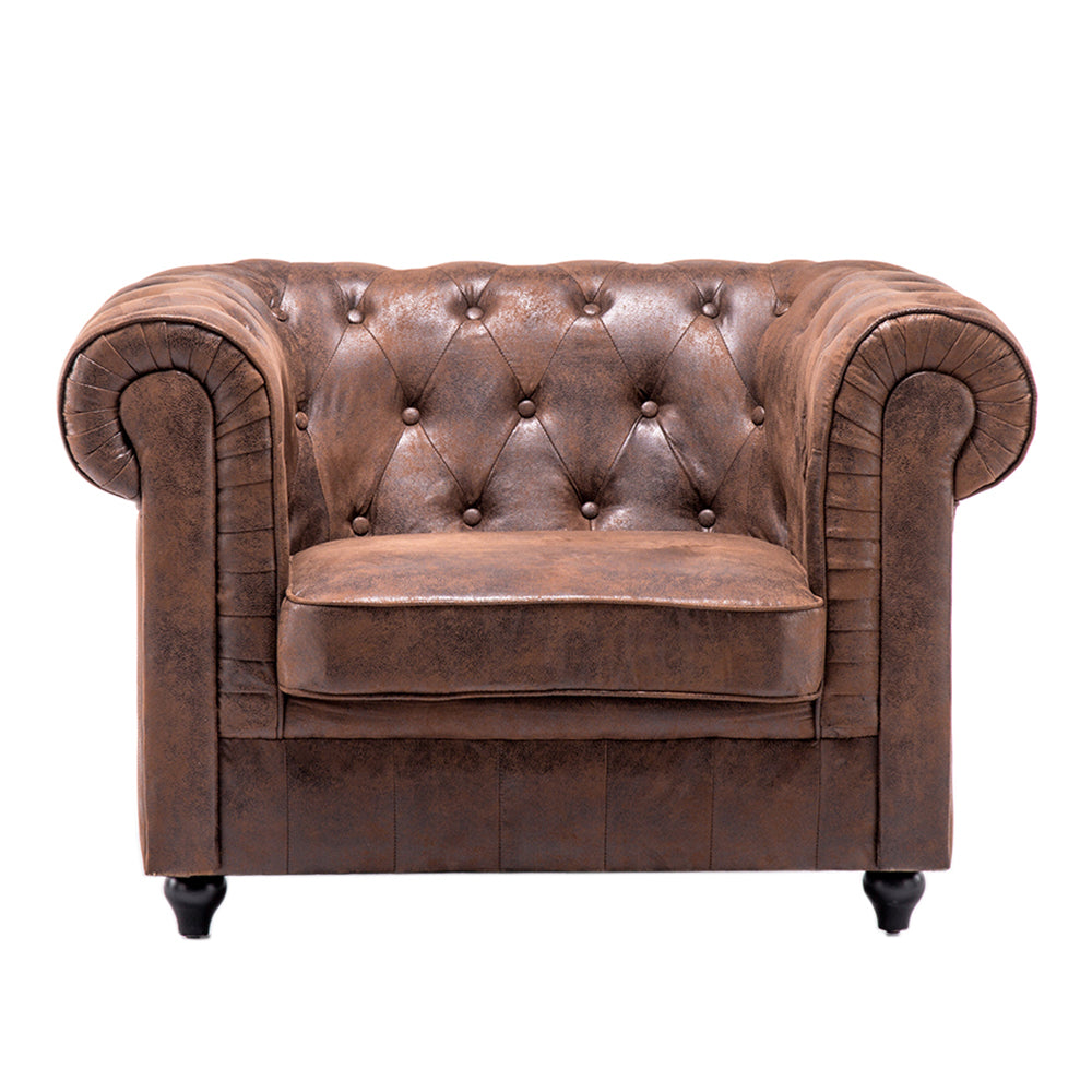 New Mid Century Faux Leather Wingback Chesterfield Accent Armchair