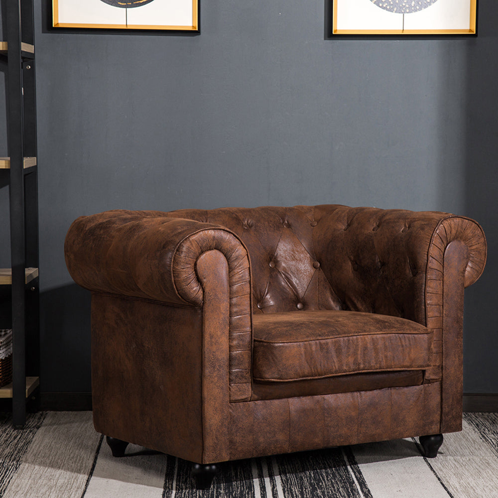 New Mid Century Faux Leather Wingback Chesterfield Accent Armchair