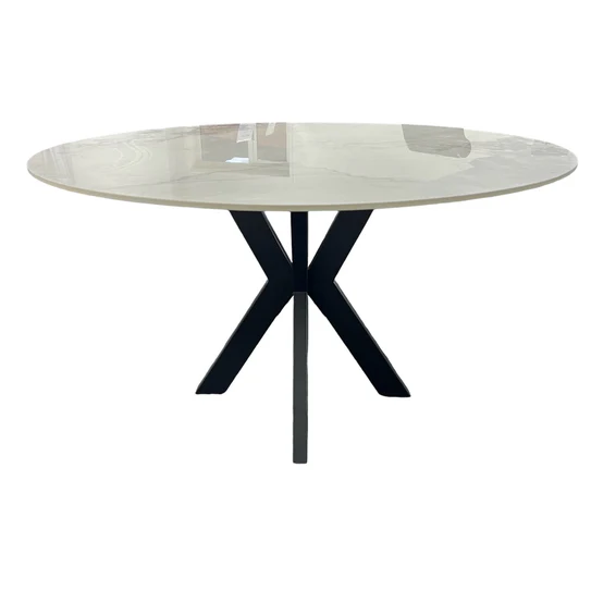 Milan Round Dining Table 130cm Dia Ceramic Top with Black Legs