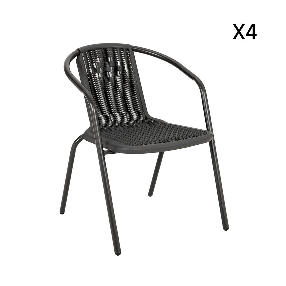 New Set of 4 PE Rattan Stacking Garden Chairs Black
