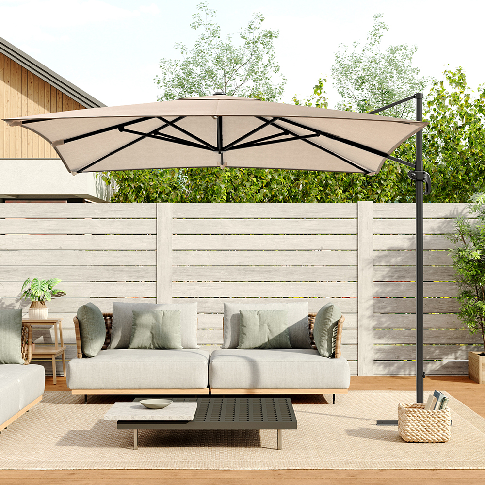 New 3M x 3M Large Square Canopy Rotating Outdoor Cantilever Parasol