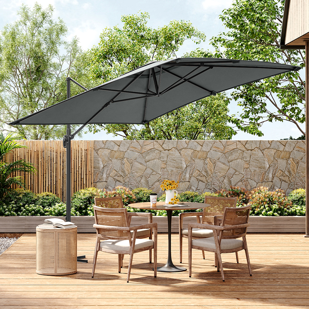 New 3M x 3M Large Square Canopy Rotating Outdoor Cantilever Parasol