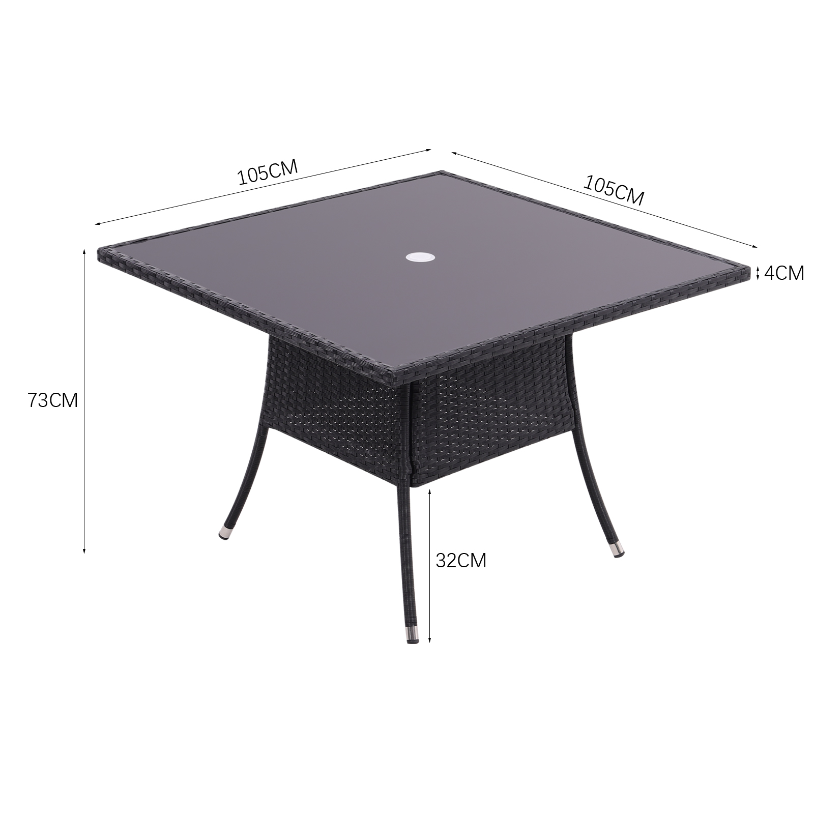 New Rattan Wicker Square Tempered Glass Garden Table 105cm W